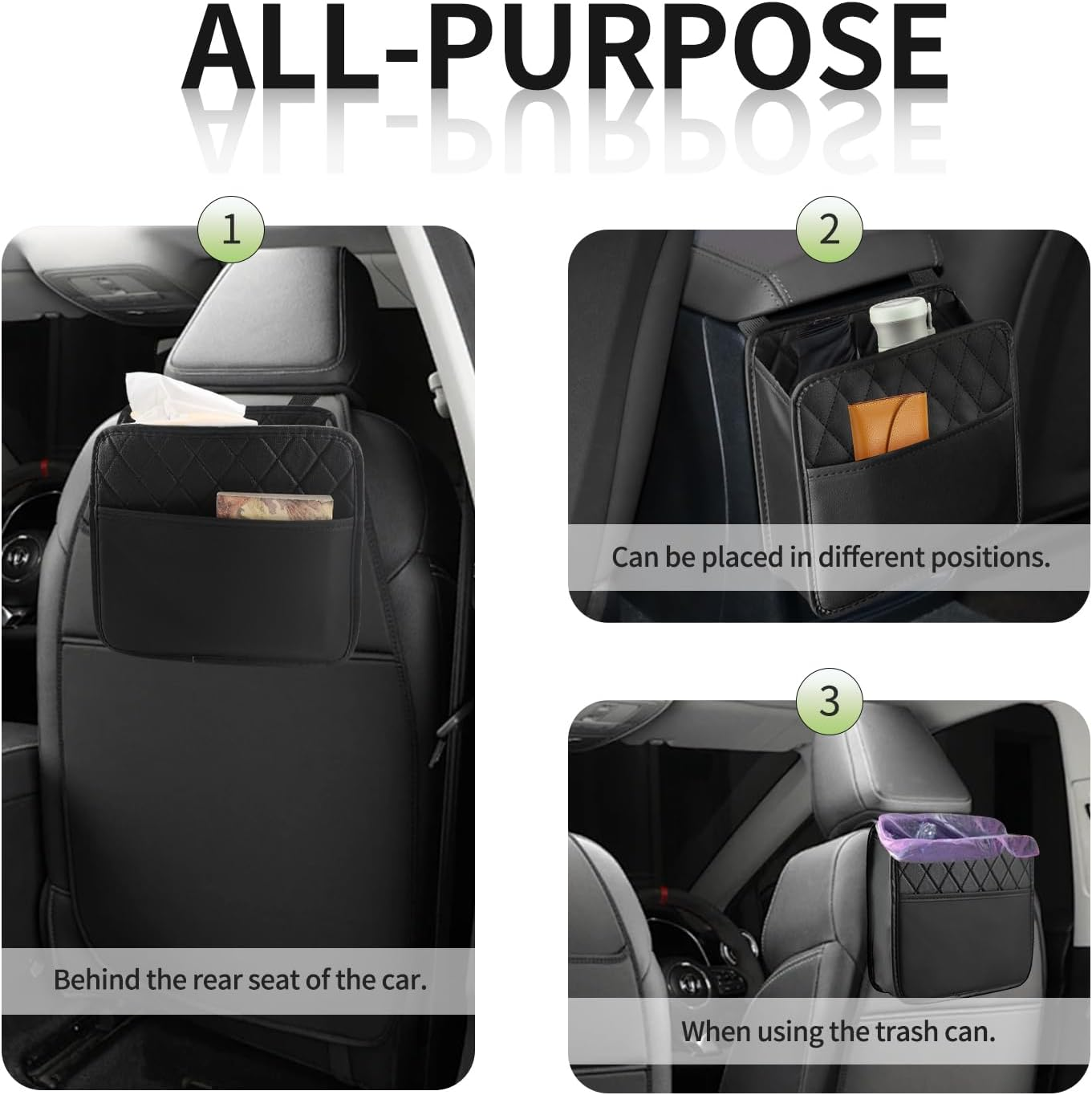 Car Seat Back Organizer, PU Leather Car Seat Storage, Hanging Back of Seat Car Organizer, Car Seat Organizer for Most Vehicles (Black)