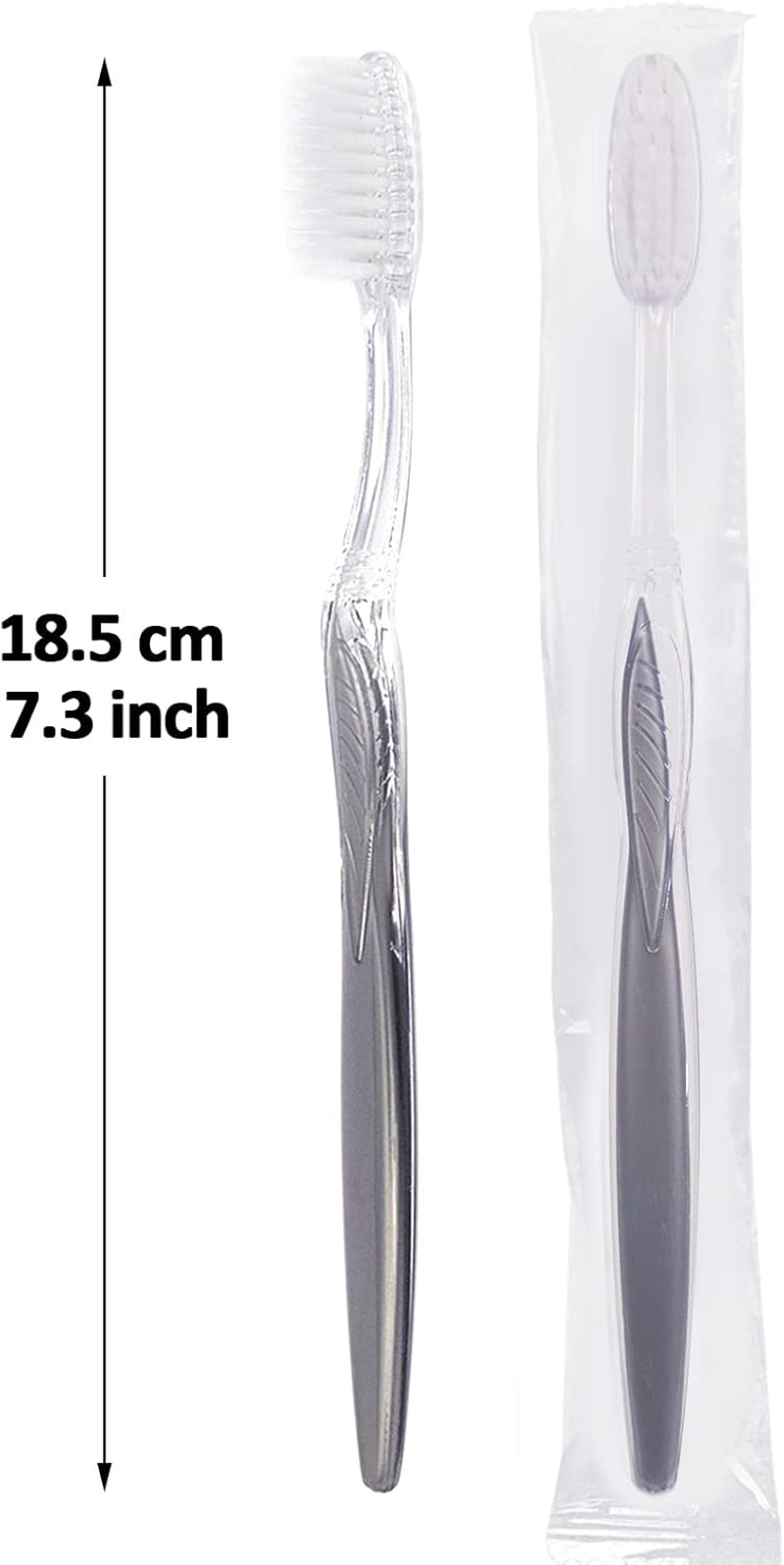 Fkyzixeh Grey Handle Toothbrush Bulk, Disposable Toothbrushes Individually Packaged, Toothbrush for Travel, Hotel and Homeless (50 Pack)