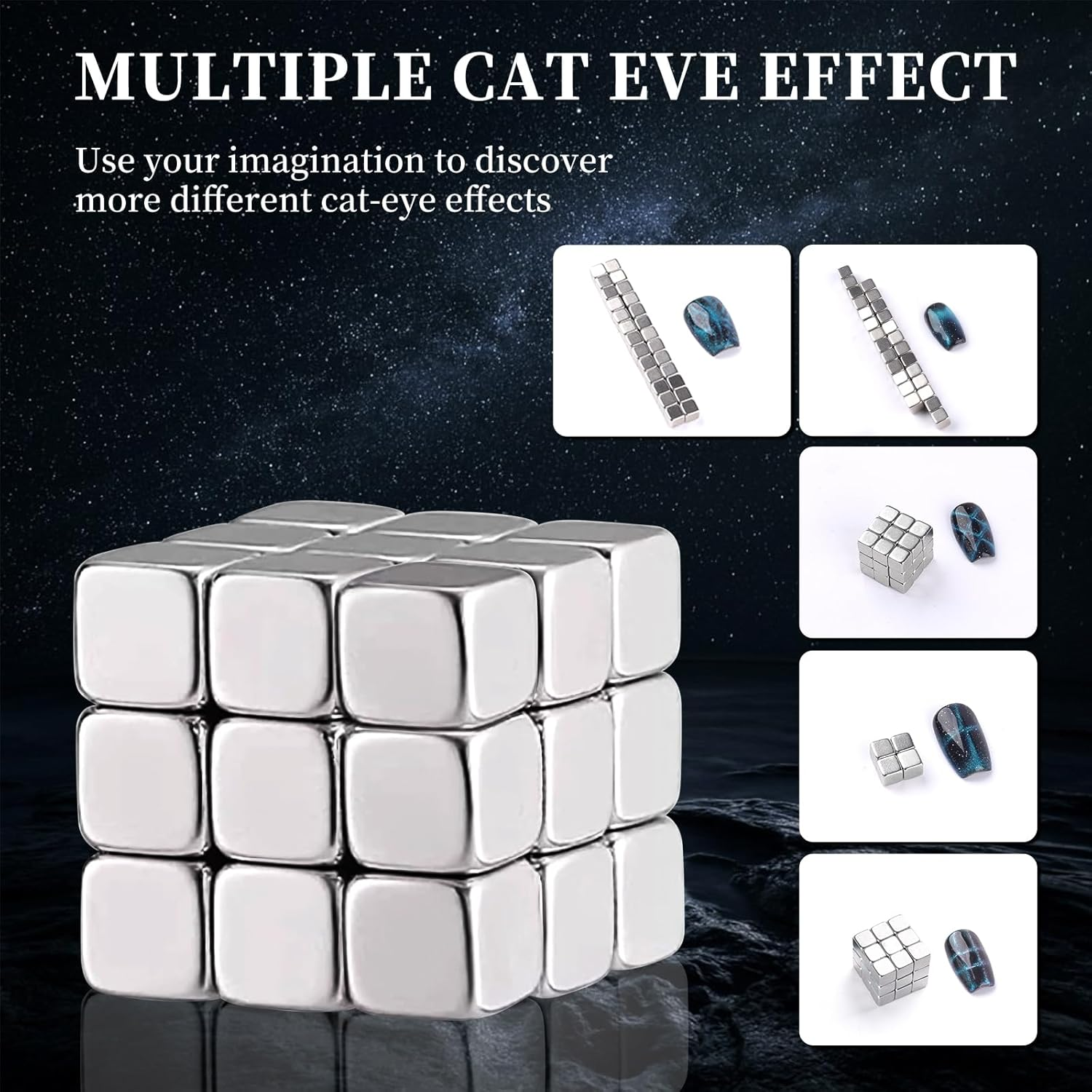 Heemeei 47 Pieces Cat Eye Magnets for Nails, Square and Beaded Nail Magnets for Nail Art, Cat Eye Magnet for Nails, Set of Strong Nail Magnets, Magnet Tool image number 6