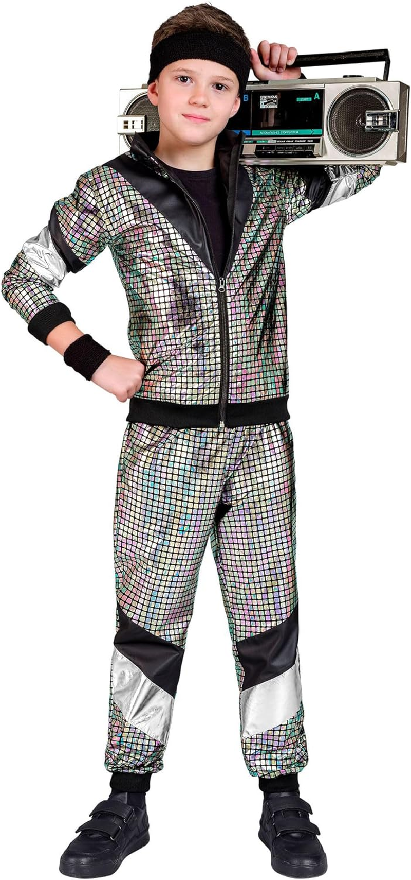 Widmann Children'S Tracksuit Costume, Disco Style, 80S Outfit, Jogging Suit, Bad Taste Outfit, Fancy Dress Costumes, Multicolor, 164
