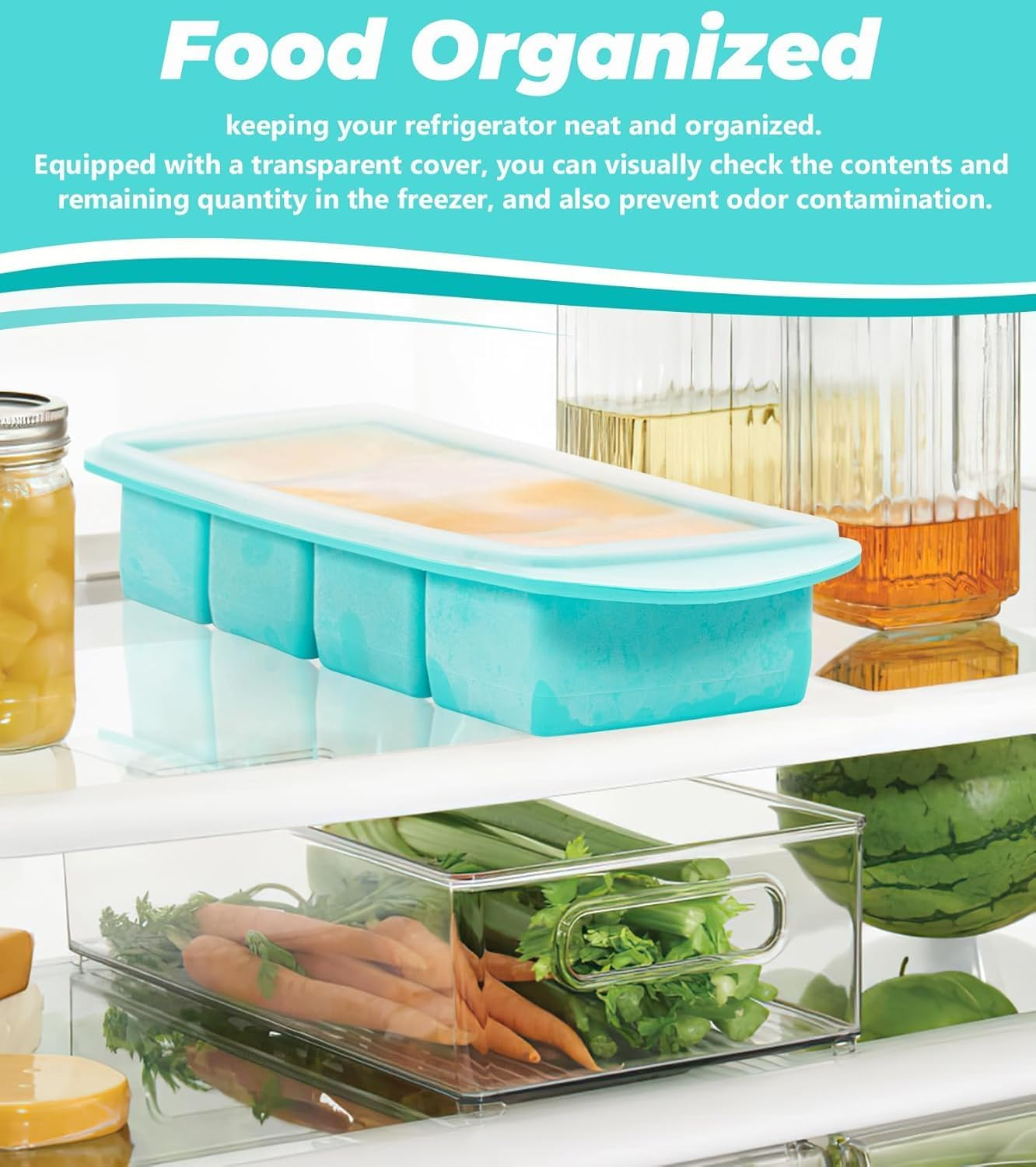 KALEDE&reg; Silicone Freezer Trays with Lid, 2Pack Silicone Freezing Tray for Broth Soup Storage - Freeze 250Ml 250Ml Souped Portion image number 3