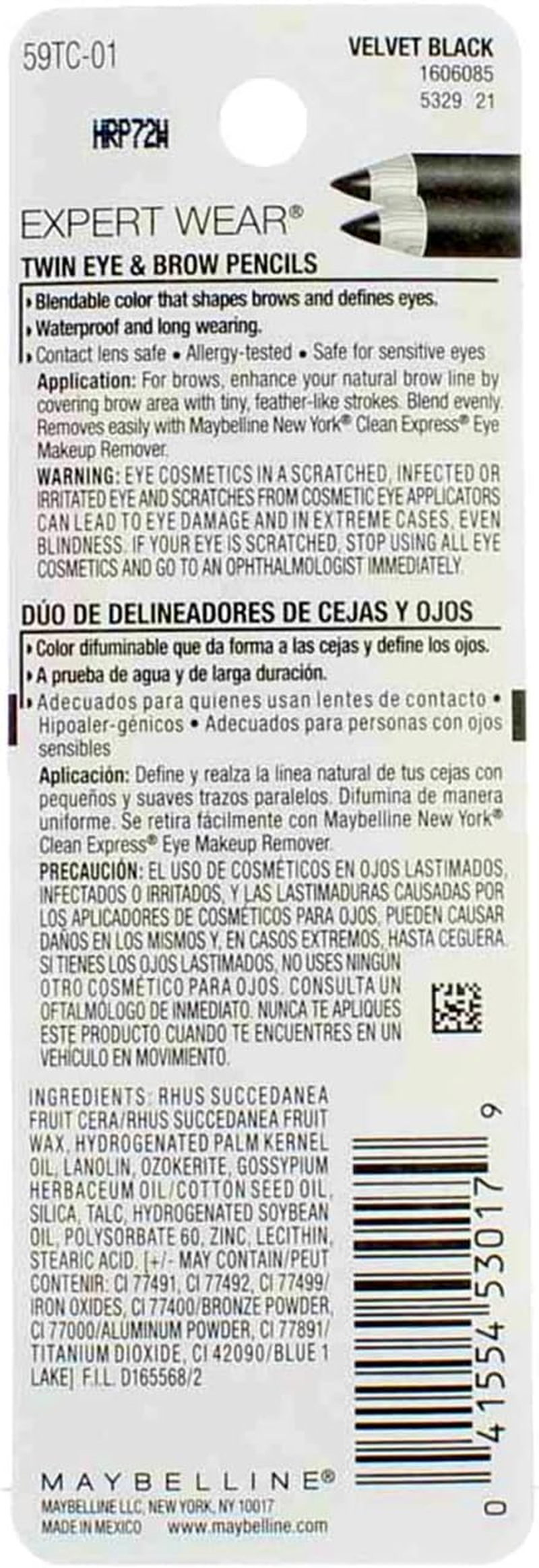 Maybelline New York Expert Wear Twin Brow and Eye Pencils, 101 Velvet Black, 0.03 Ounce (Pack of 2) image number 6