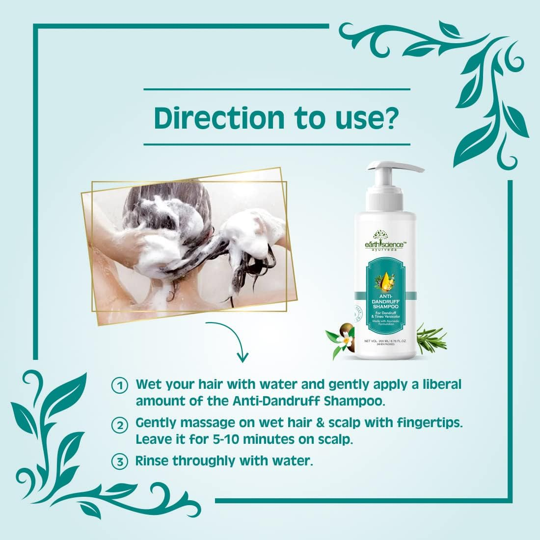 Earth Science Ayurveda anti Dandruff Shampoo with Tea Tree & Rosemary No SLS, Paraben Men or Women 200 Ml Pack of 1 image number 1