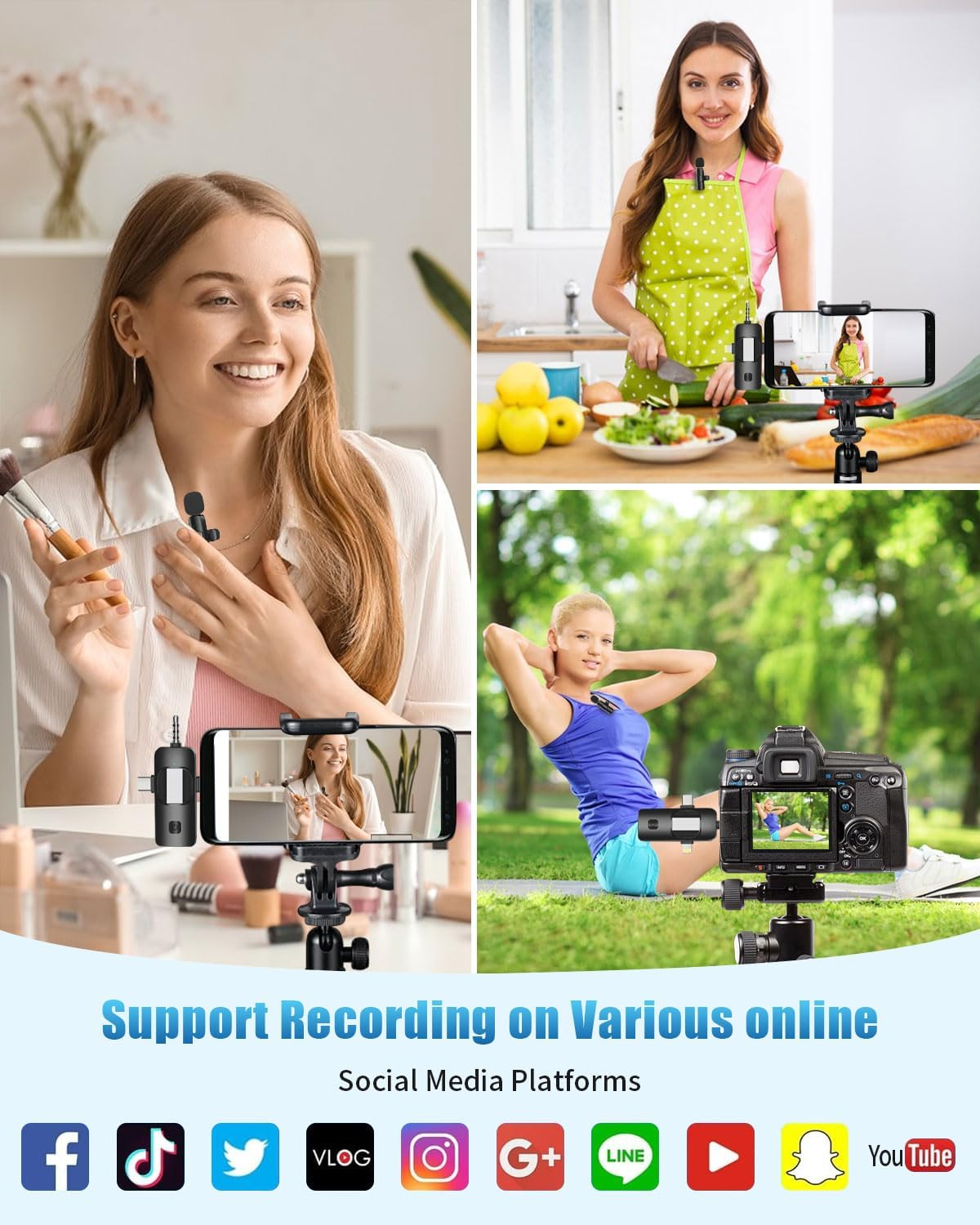 Wireless Lavailer Microphones for Android Iphone Ipad Laptop & Camera, USB-C, Wireless Mini Microphone for Video Recording, Vlog, Youtube, Tiktok image number 1