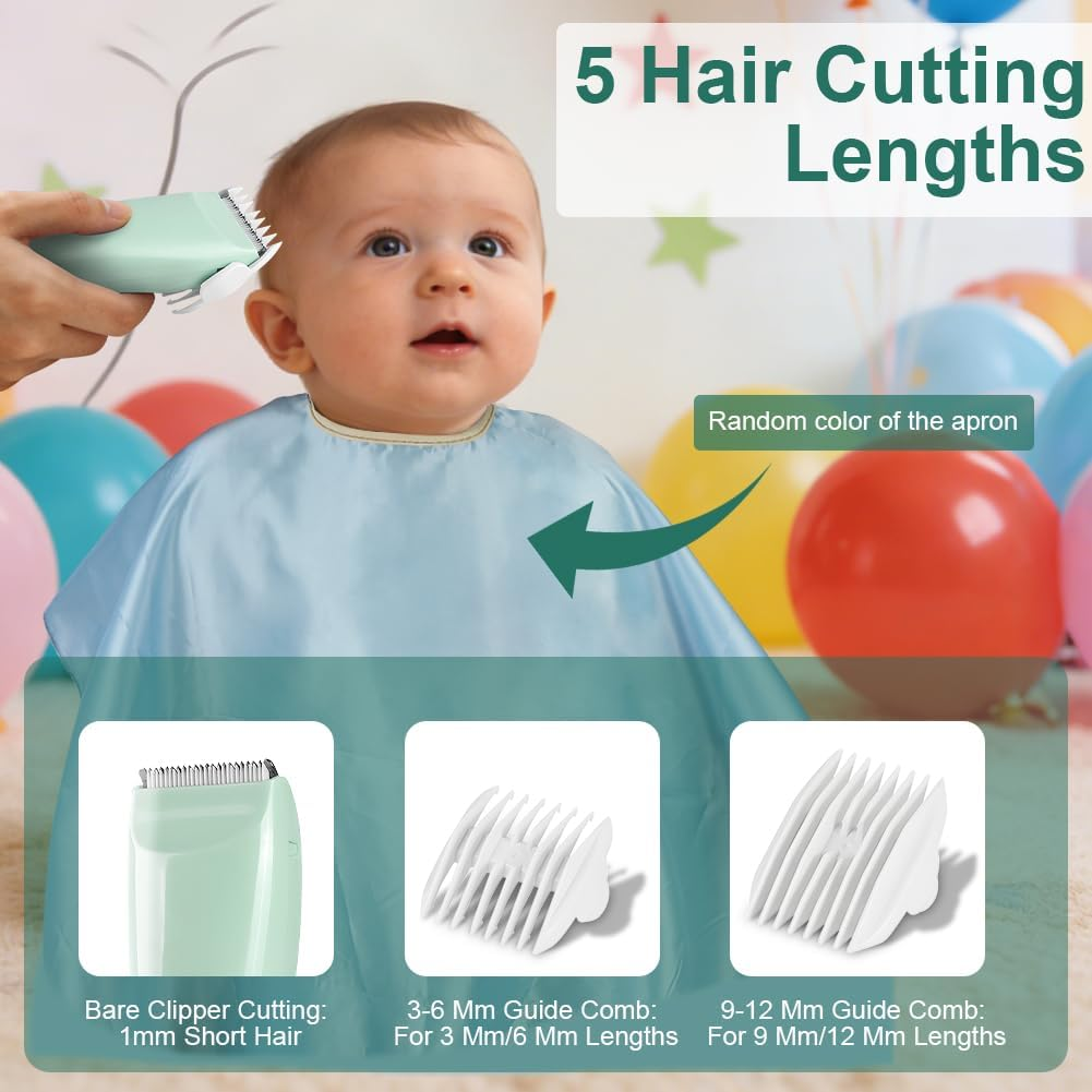 HOTUT Baby Hair Clipper, Waterproof Rechargeable Cordless Hair Trimmer with LCD Display, 2 Guide Combs, Quiet Kids Hair Clipper, Hair Trimmer for Baby (Green) image number 6