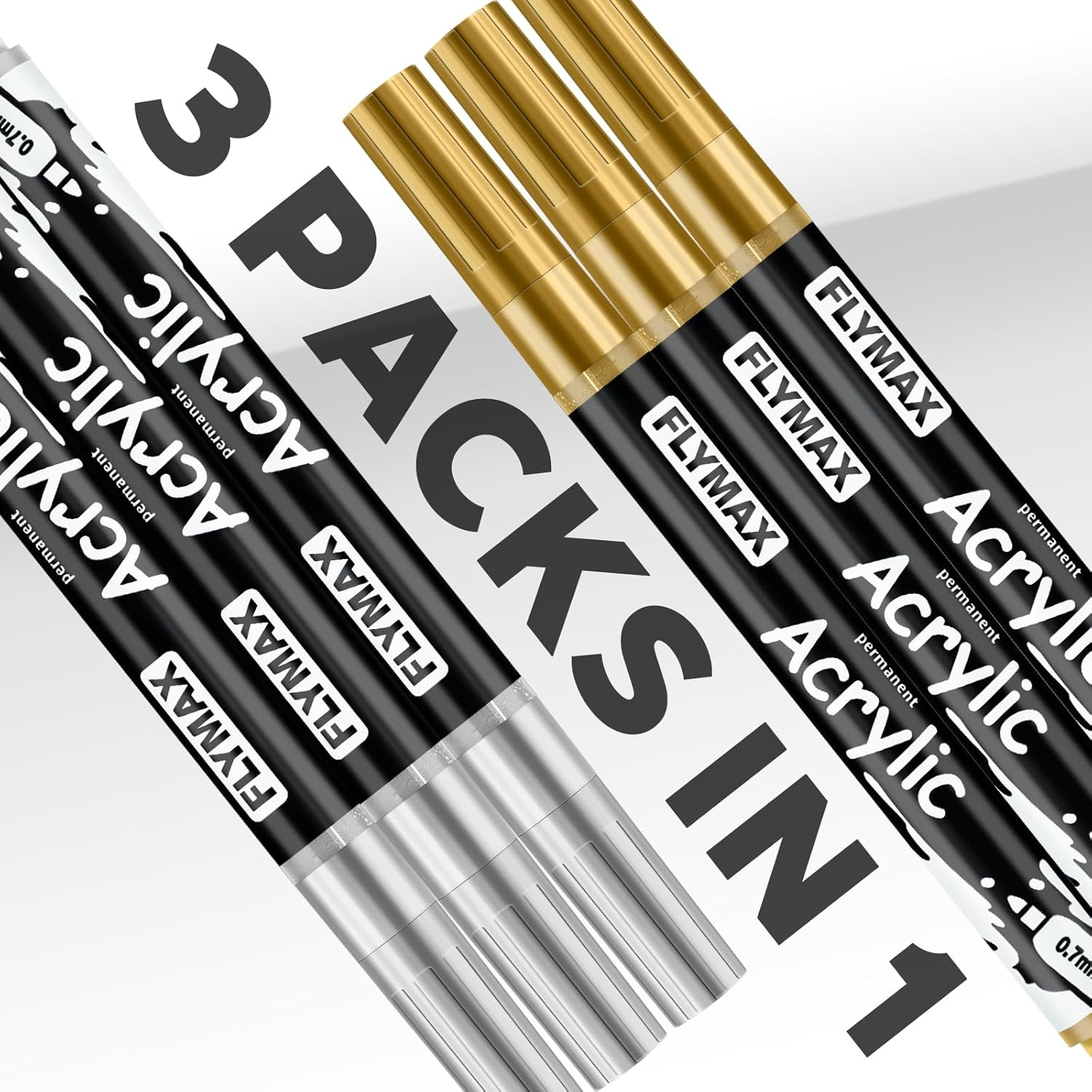 White Marker Paint Pens 0.7Mm- Permanent Marker Pens White Acrylic Paint Water-Based Fine Tip Waterproof Quick-Drying (3 in 1Pack)