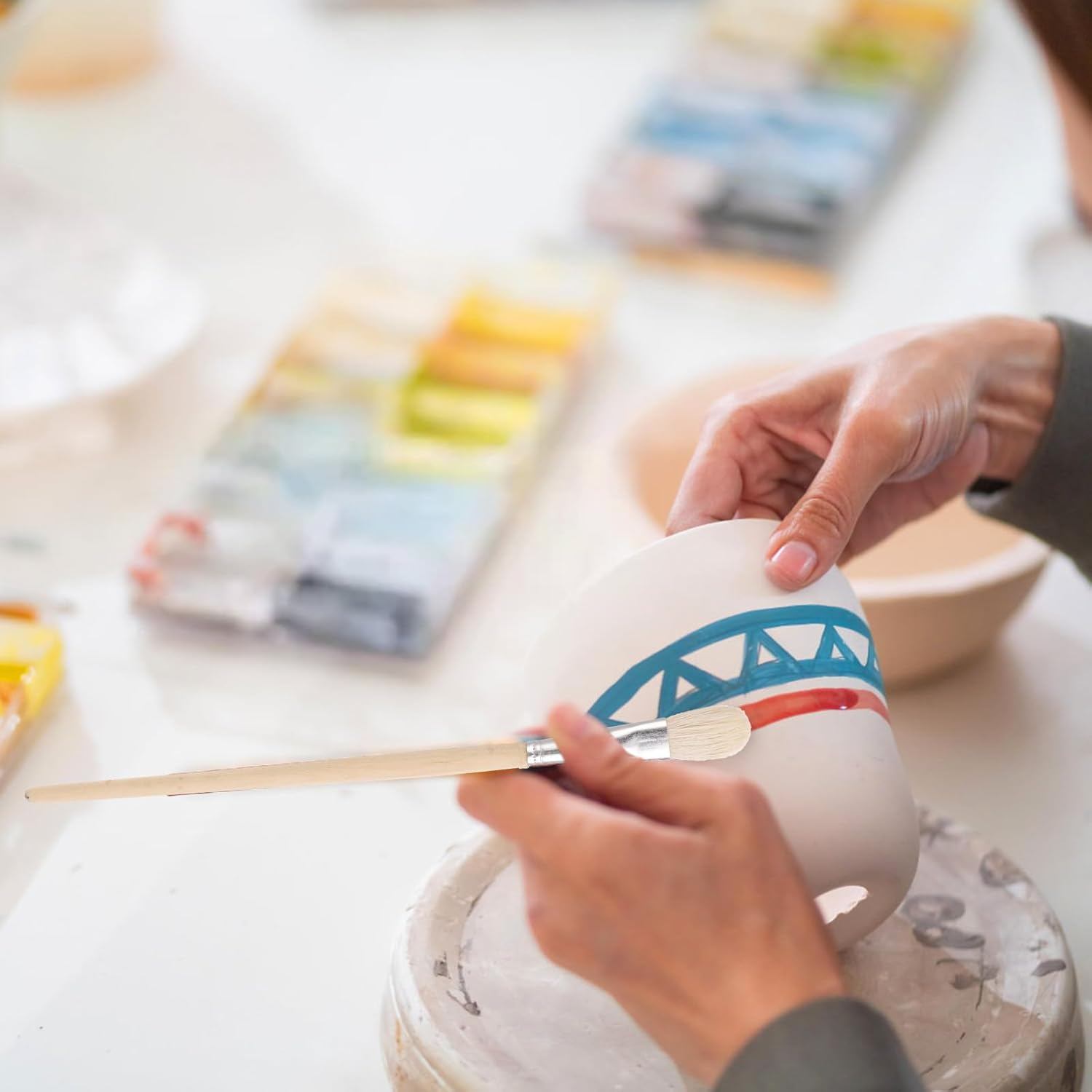 Acrylic Paint Brush Set, 7Pcs Wooden Pottery Glaze Brushes Art Paintbrush Ceramic Glaze Brushes Pottery Glaze Brushes Ceramic Watercolor Brushes Kit Supplies for Craft Painting Students Enthusiast