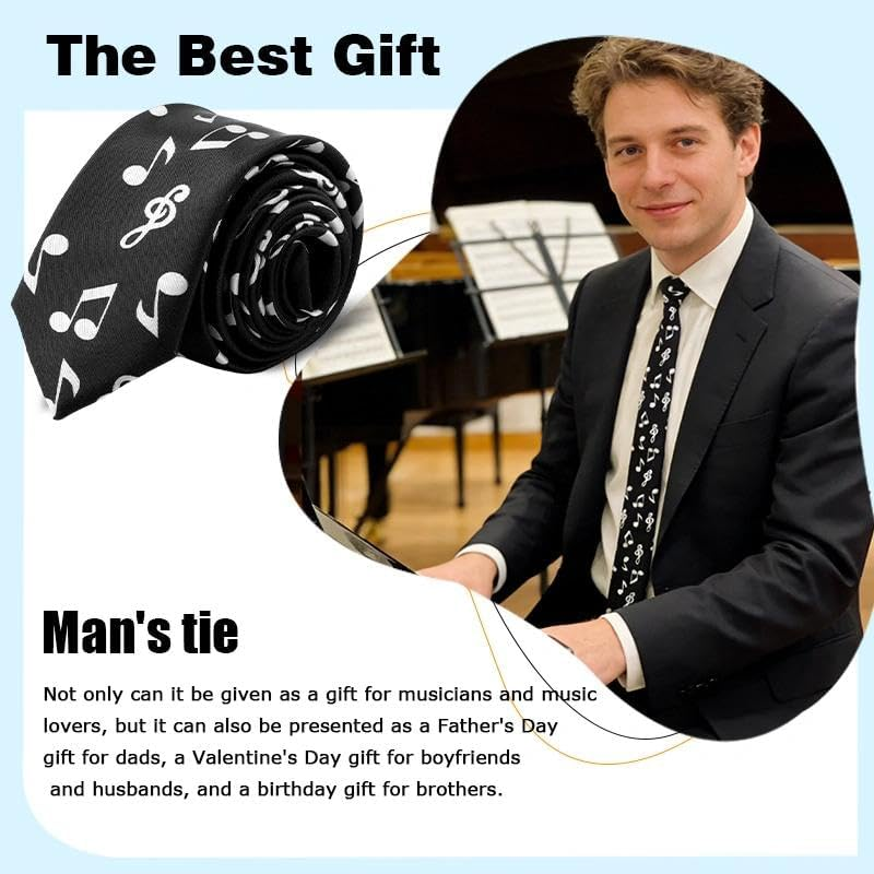 Mens Necktie Music Note Tie Novelty Bussiness Neckties Wedding Ties Fathers Day Birthday Gifts for Husband Father Musician Music Lovers Gift image number 6