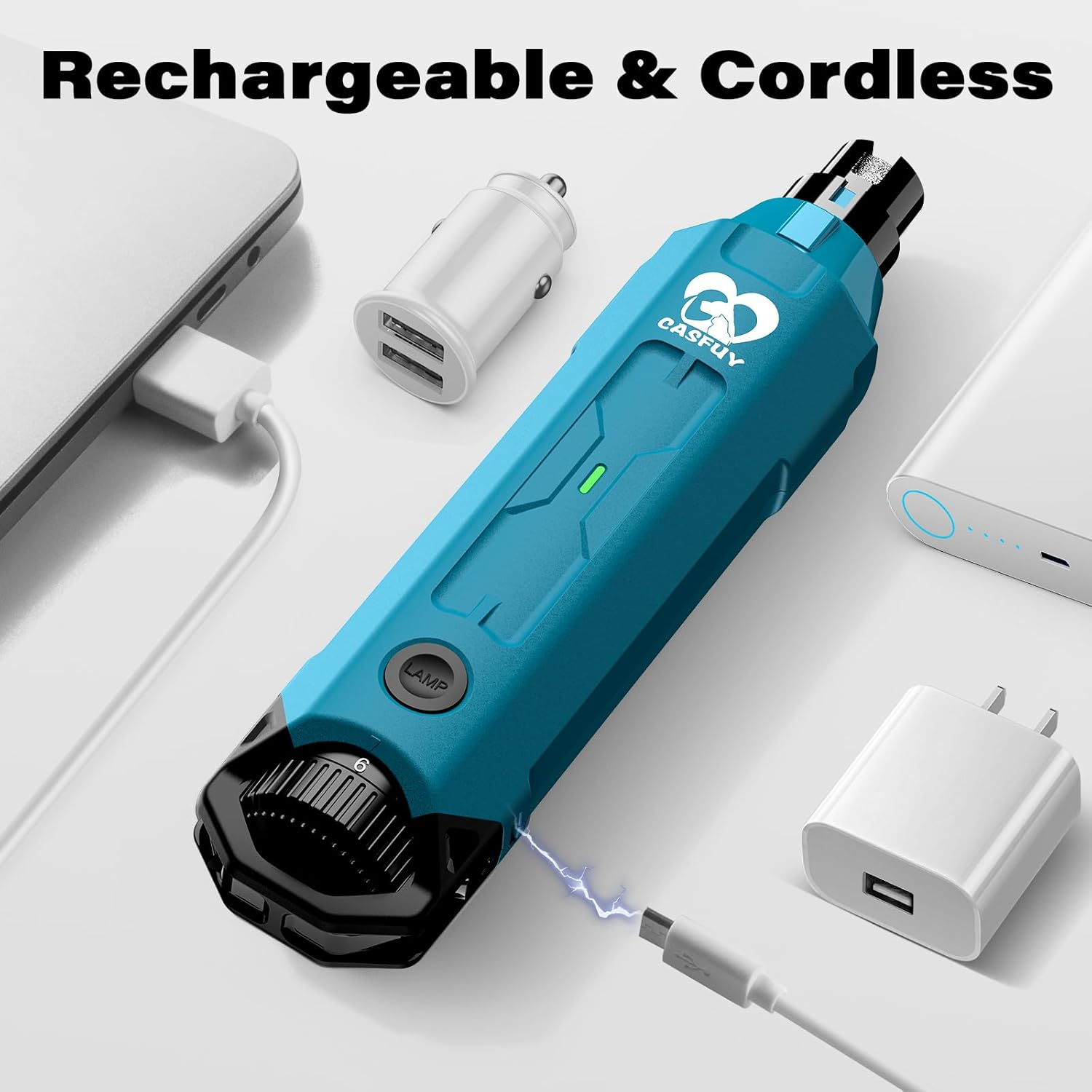 Casfuy 6-Speed Dog Nail Grinder - Newest Enhanced Pet Nail Grinder Super Quiet Rechargeable Electric Dog Nail Trimmer Painless Paws Grooming & Smoothing Tool for Large Medium Small Dogs (Bright Blue) - Army Green image number 7
