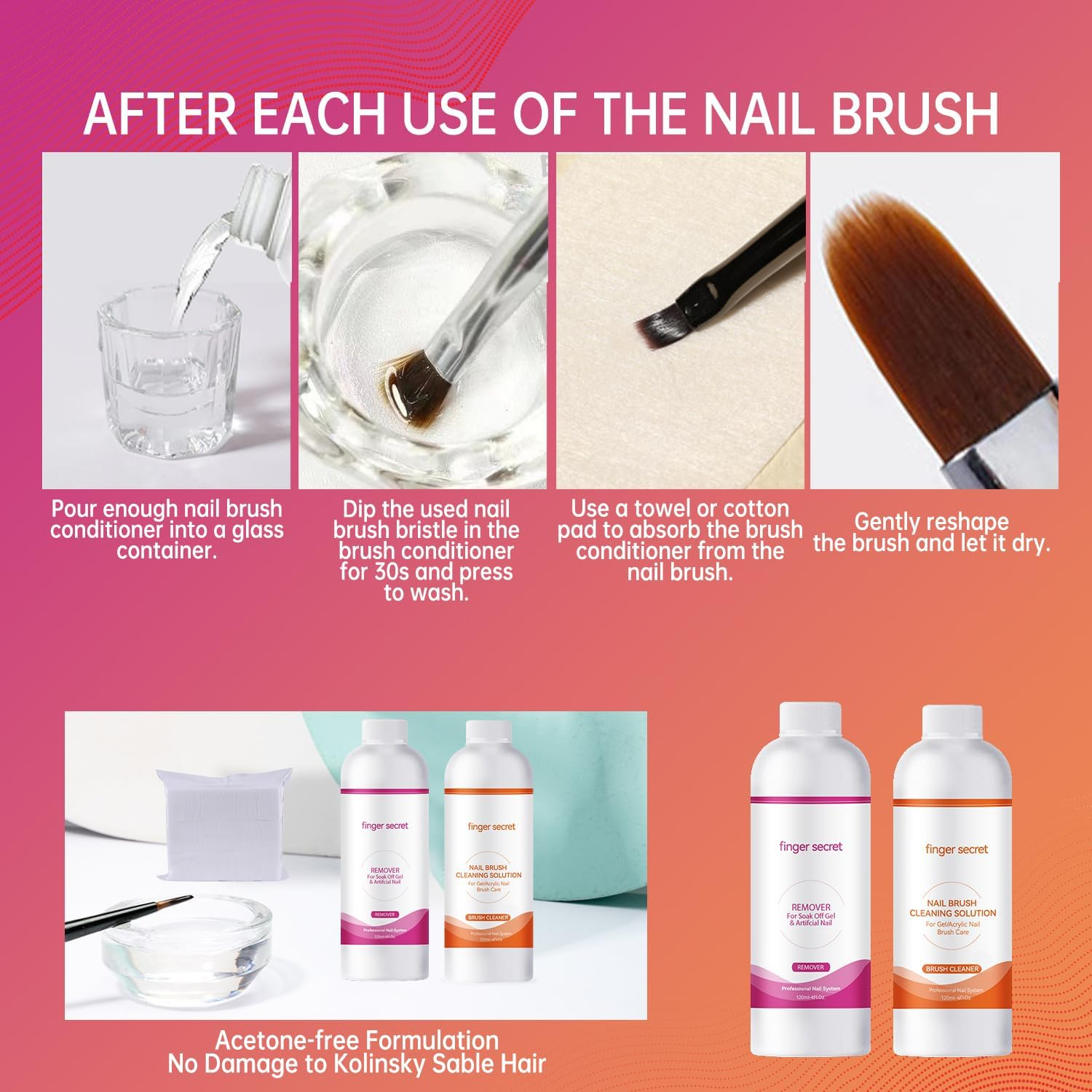 Gel Nail Polish Remover Kit Nail Polish Gel Remover 120Ml & Nail Brush Cleaner 120Ml Professional Gel Remover Quickly Clean Nail Brushes with Glass Cup Nail Cleaning Pads for Nails image number 6