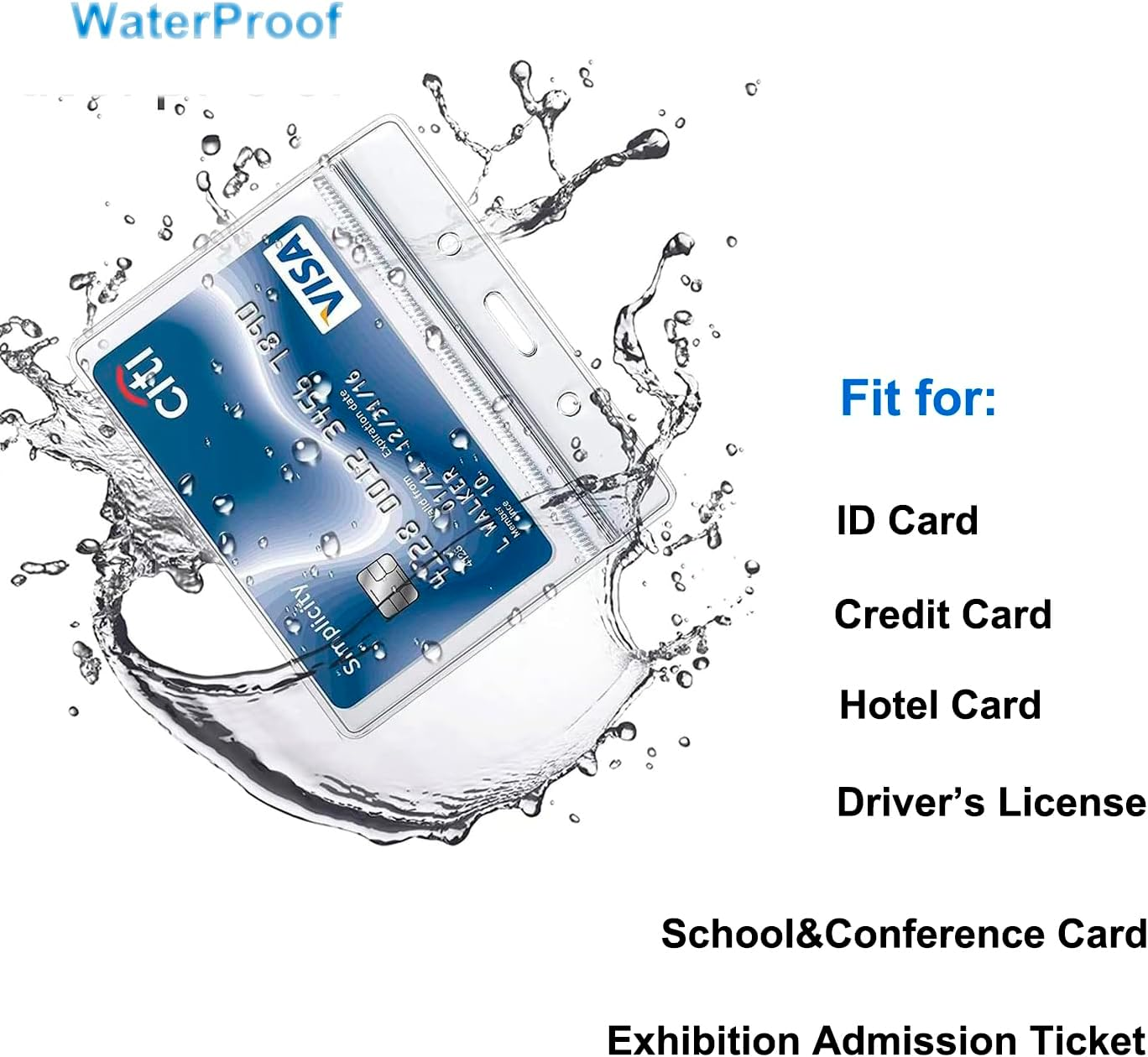 10PCS Horizontal ID Badge Holders, Sealable Waterproof Clear Plastic Holder, Fits Rfid/Proximity/Badge Swipe Cards or Credit Card image number 2