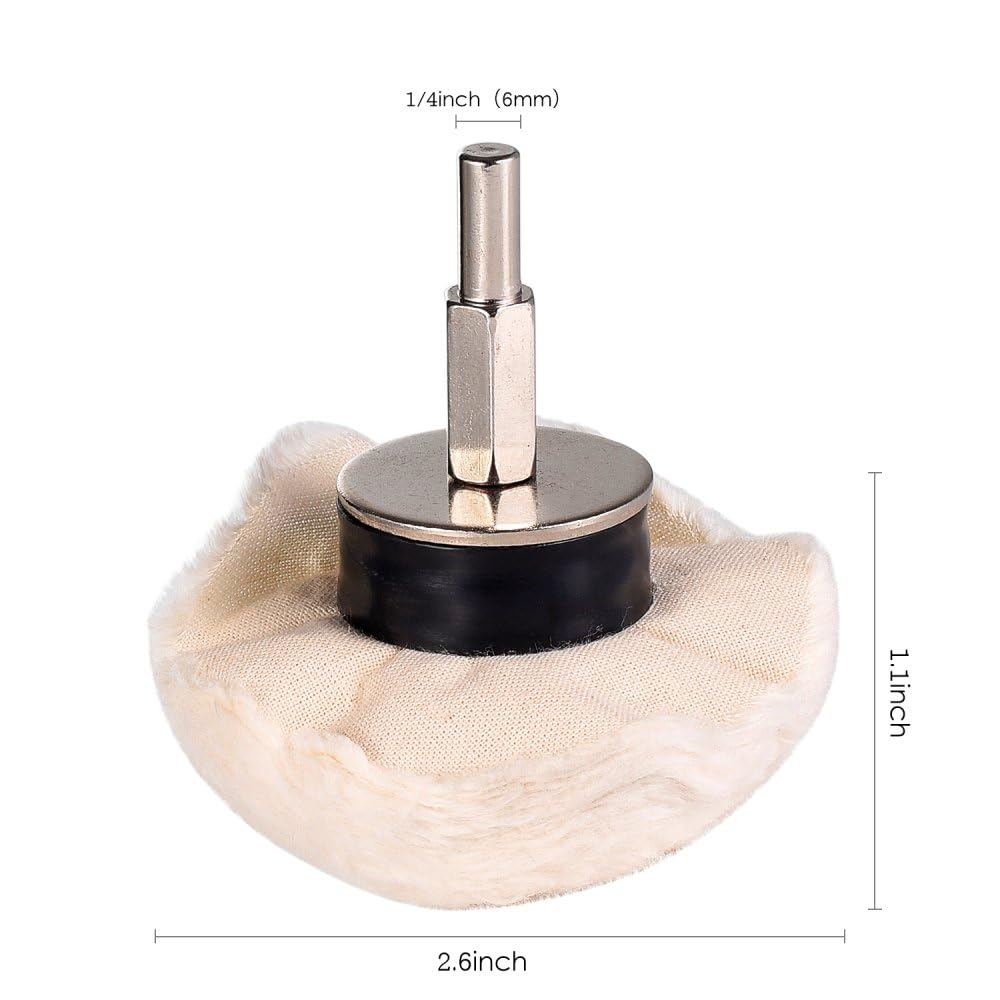 4 Pcs Cotton Buffing Polishing Wheel for Drill White Flannelette Cone/Column/Ball/T-Shaped Pad with 1/4" Handle for Polishing Mag Rims, Aluminum,Stainless image number 6