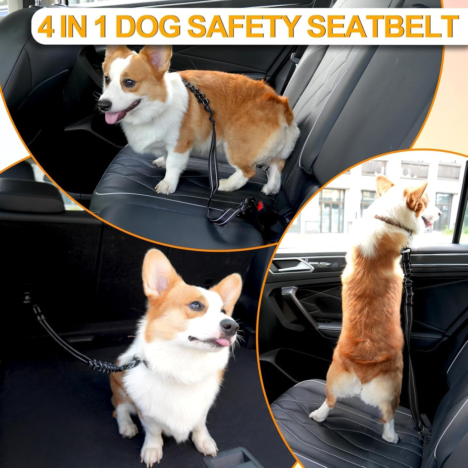 2 Dog Seatbelt Seat Belt Car Harness Leash,Adjustable Dog Seat Belt for Vehicle Nylon Pet Safety Seat Belts Heavy Duty & Elastic image number 6
