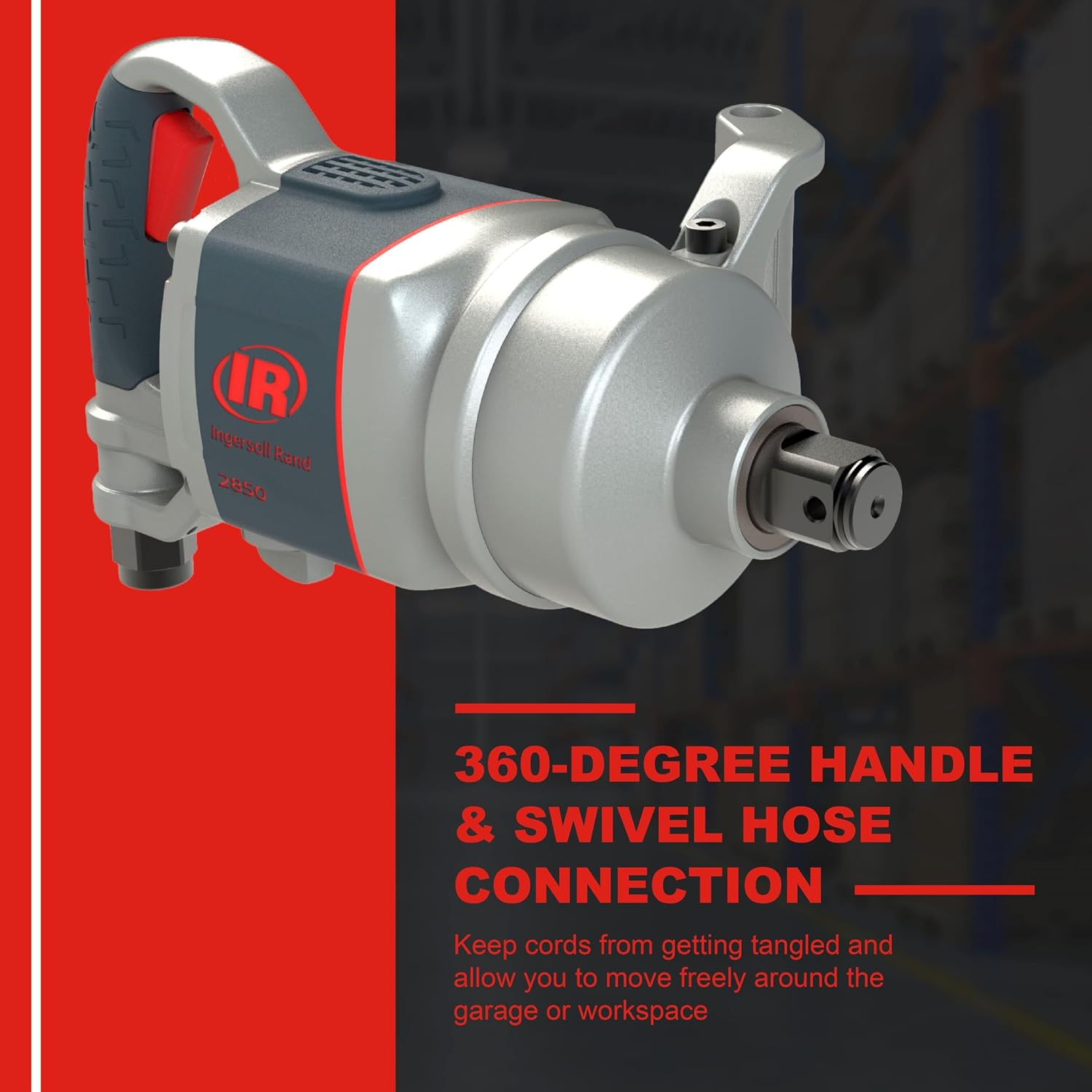 Ingersoll Rand 2850MAX 1&rdquo; Drive Air Impact Wrench, Powerful Vehicle Repair Torque Output up to 2,100 Ft/Lbs, Lightweight, D Handle, Steel Core, Gray image number 5