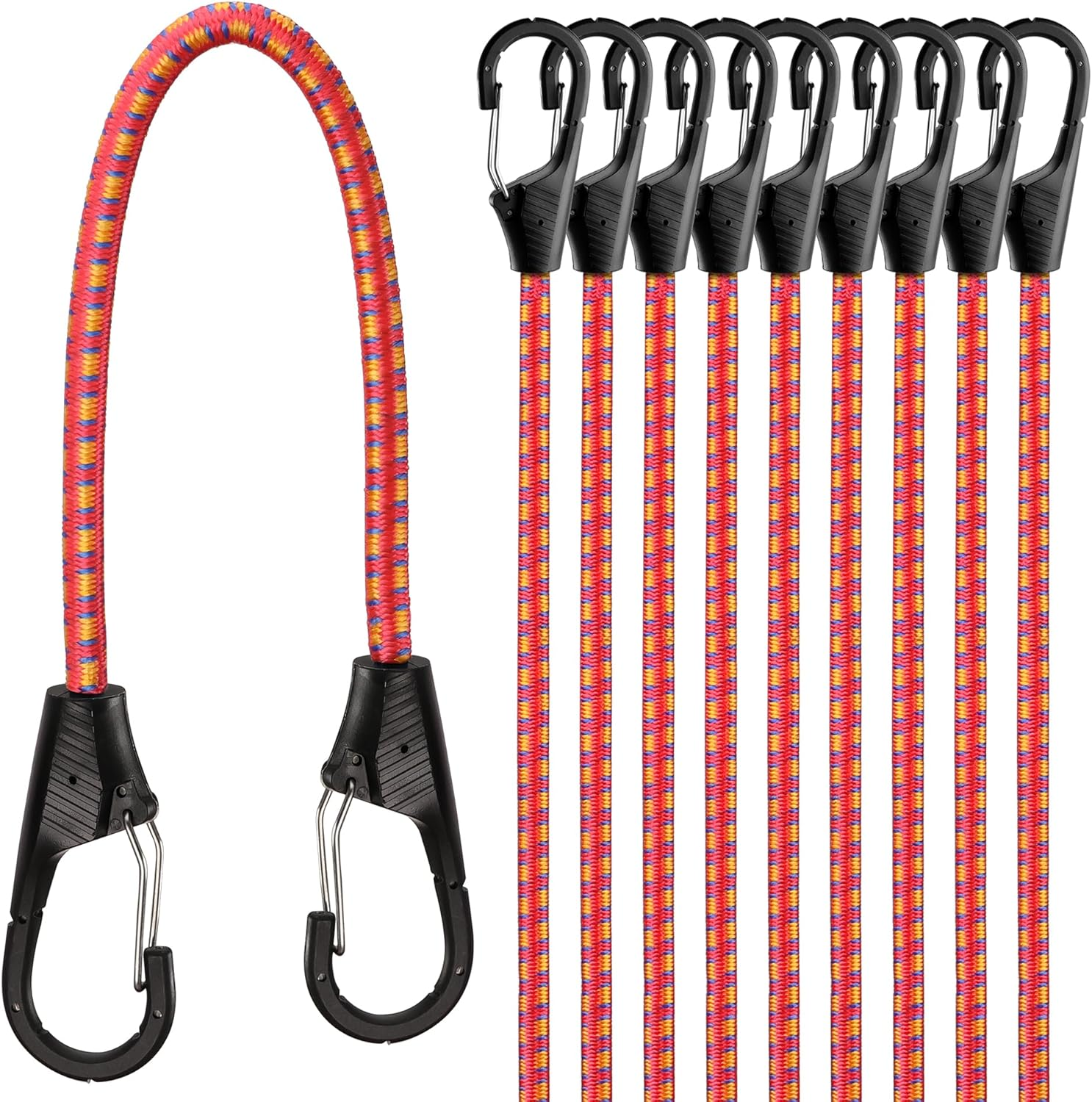 HORUSDY 10-Piece Premium Bungee Cords with Hooks, 18&rdquo; Bungee Cords, Bungee Cord Assortment