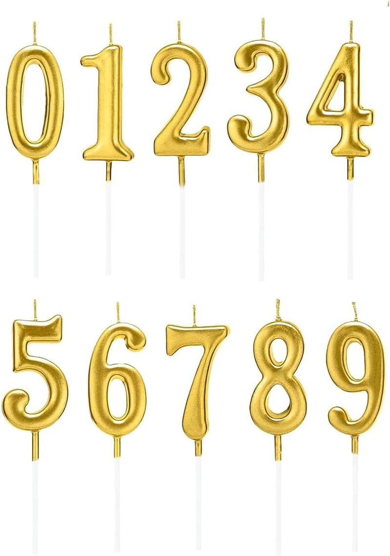 10-Count 0-9 Gold Number Birthday Candles, Cake Numeric Candles,For Cake Decoration on Birthday Parties and Wedding Anniversary Celebrations