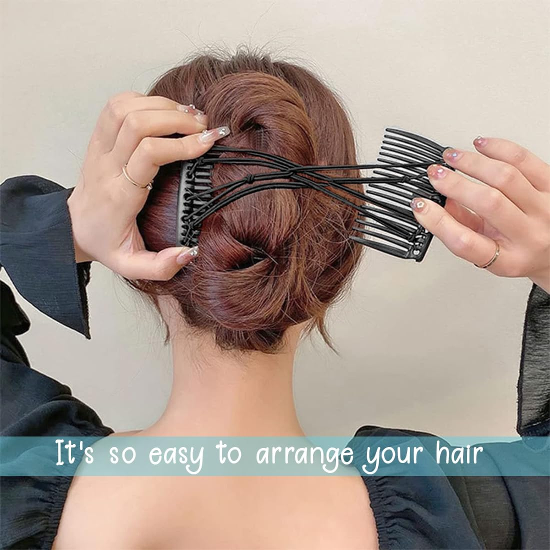 ZEPIQOR 4 Pieces Hair Comb, Hair Comb Clips, Magic Hair Comb Elastic Double Magic Comb for Hair Comb Double Comb Clip for Women image number 4