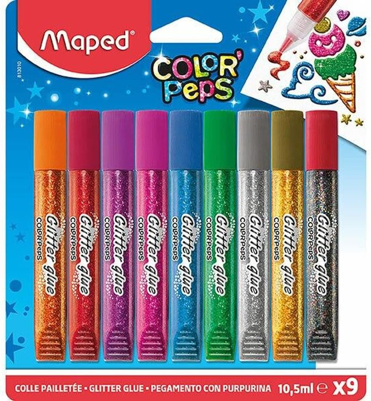 Maped Color Peps Glitter Glue 10.5 Ml Tube, Pack 9 image number 5