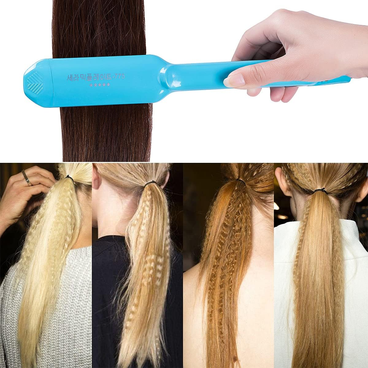 Corrugated Iron Crimped Hair Waving Iron Electric Hair Crimper Curler Irons Beauty Styling Tools Dry & Wet Use with Temperature Control (Blue)