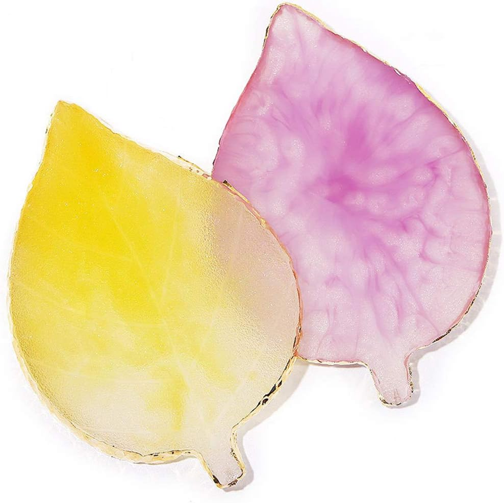 AKOAK 1 Pack Nail Leaves Palette Resin Agate Gold Trim Paint Palette Crystal Rim Shooting Prop Nail Display Board Tool (Yellow) image number 6