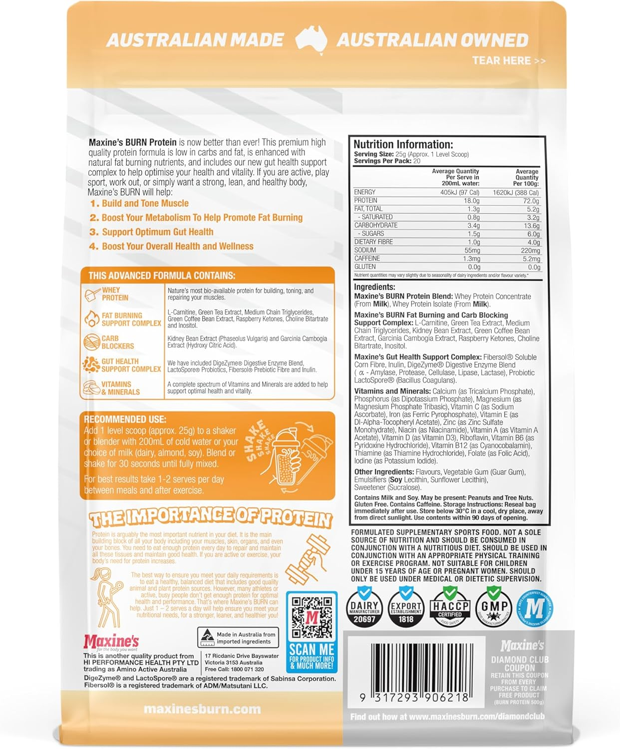 Maxine'S Burn Vanilla Ice Cream Gluten Free Protein Powder 500 G