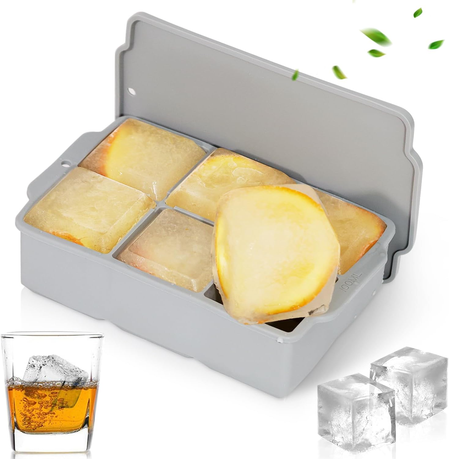 Large Ice Cube Tray with Lid - Stackable Silicone Square Ice Molds for Chilled Treats, No BPA, Ideal for Freezing Soups & Snacks (1, Grey, Square) image number 5