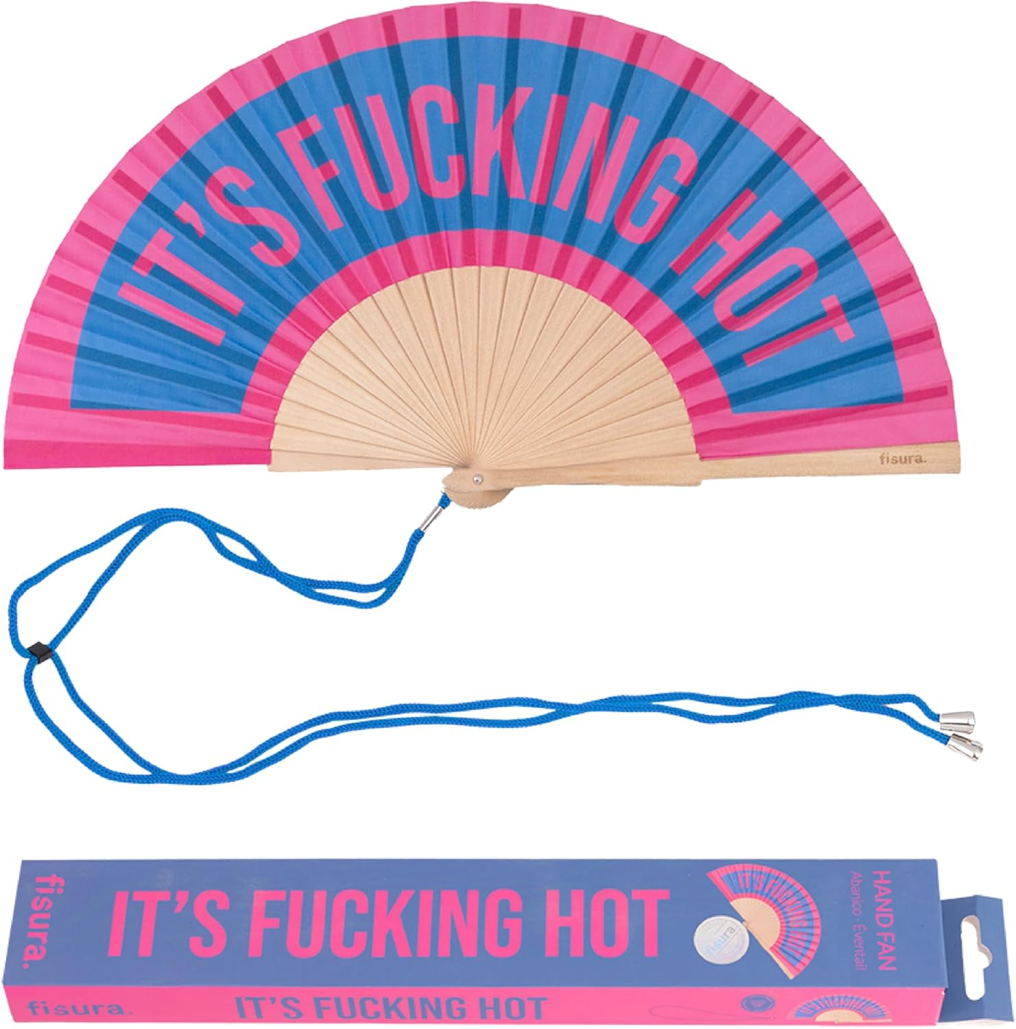 Fisura - Original Handheld Folding Fan with Message"I&rsquo;M Hot". Gradient Wooden Fan. Original Holding Hand Fans. Birthday Gifts Wedding Party Decoration. Fan with Hanger Included