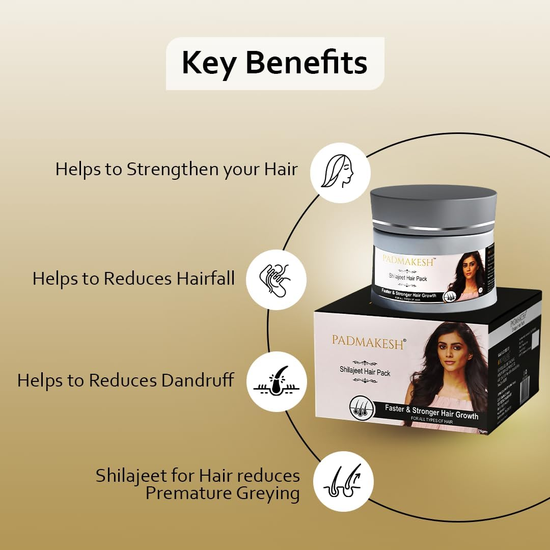BIO RESURGE LIFE Padmakesh Shilajit Natural Hair Pack Help for Makes Hair Longer, Stronger, Thicker, and Shinier | Suitable for All Types of Hair (75 Gm) image number 4