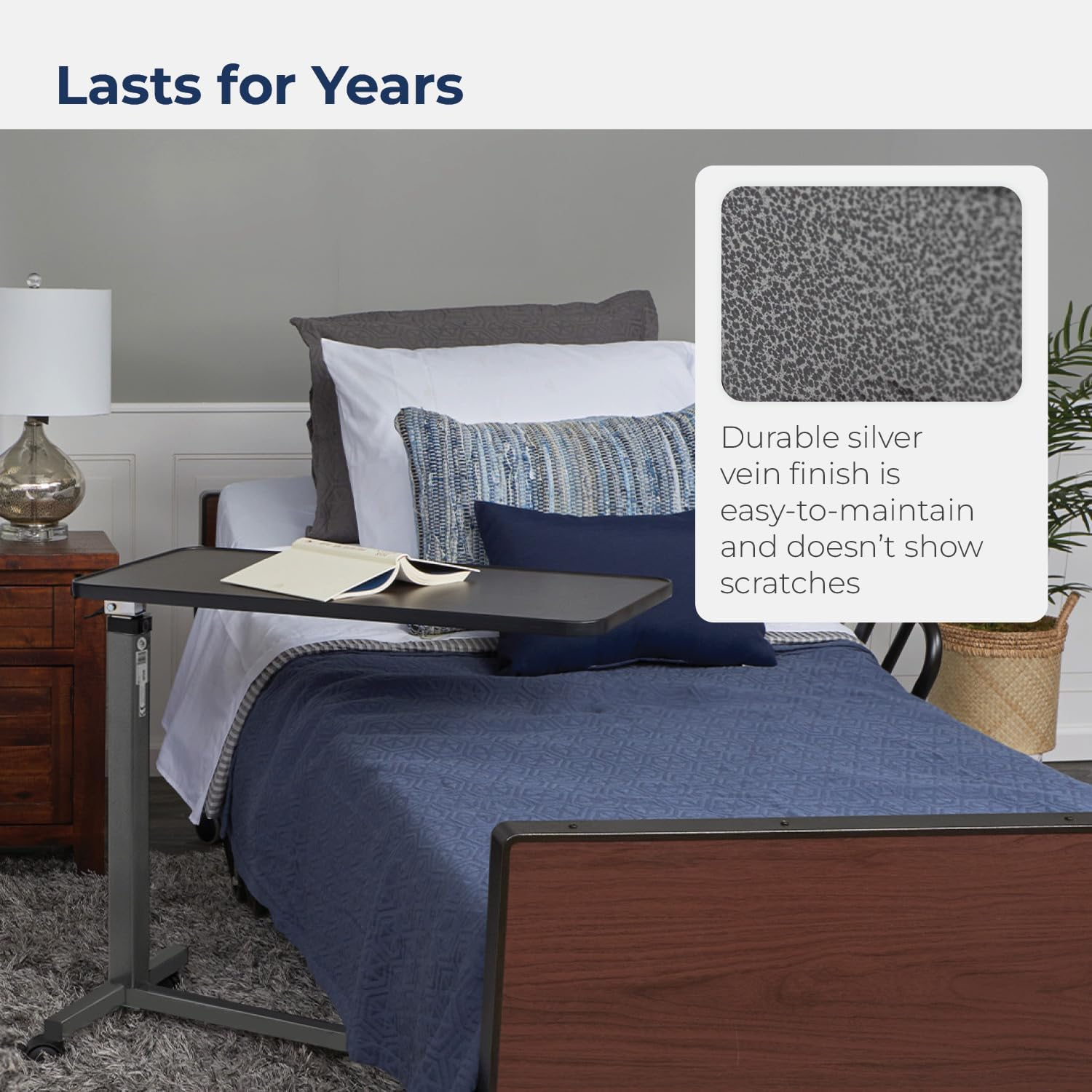 Drive Medical Non Tilt Top Overbed Table, Silver Vein image number 6