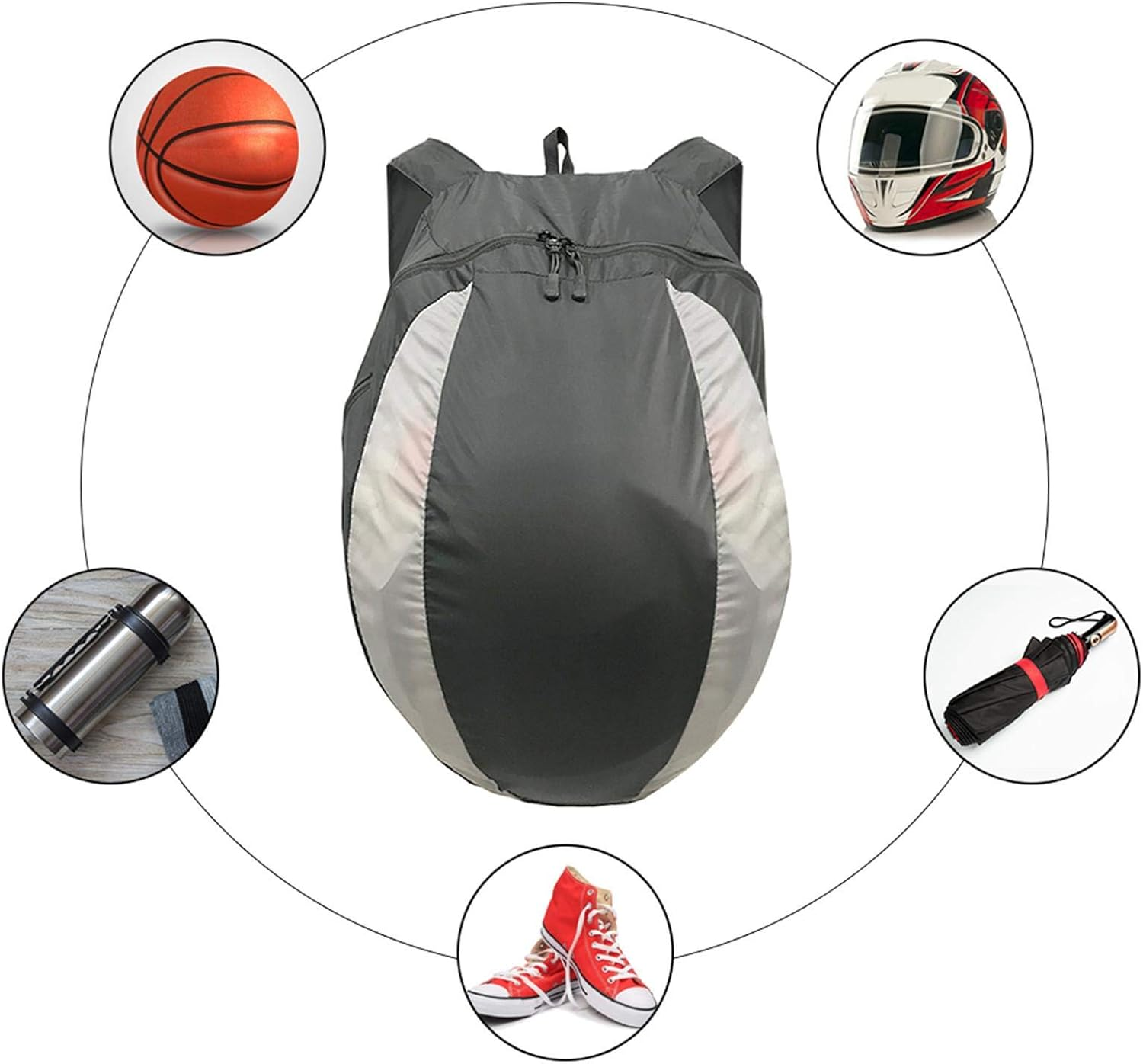 Foldable Motorcycle Backpack - Motorcycle Riding Helmet Backpack, Outdoor Fitness Basketball Sneaker Bag | Multipurpose Packable Hiking Bag, Adjustable Shoulder Strap, Travel, Camping, Sports, Black, image number 6