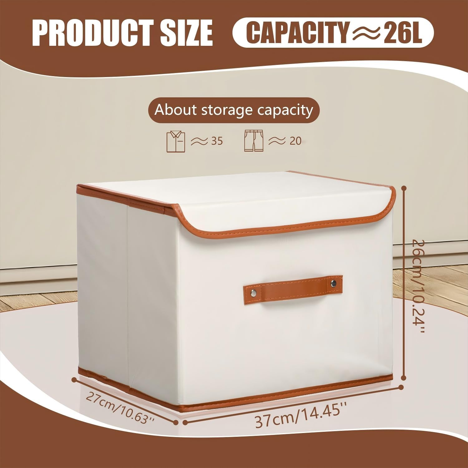 Cyperever 4 Pack Foldable Storage Box with Lid and Handles, L37 &times; W27 &times; H26 Cm, 26L Linen Storage Closet Organiser, Clothes Storage Organizers, Collapsible Fabric Storage Bins for Clothes Sheet image number 6