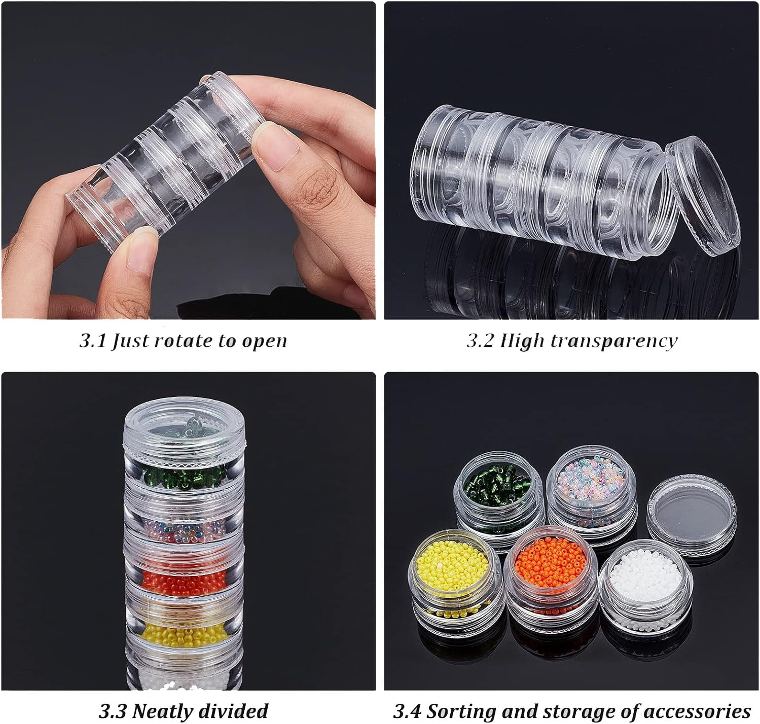 Wzenclave 36Pcs Transparent Stackable Jars round Plastic Container with Clear Lid Jewelry Bead Storage Containers Small Travel Sample Jar for Seed Beads Diamond Drills and Other Jewelry Components image number 5