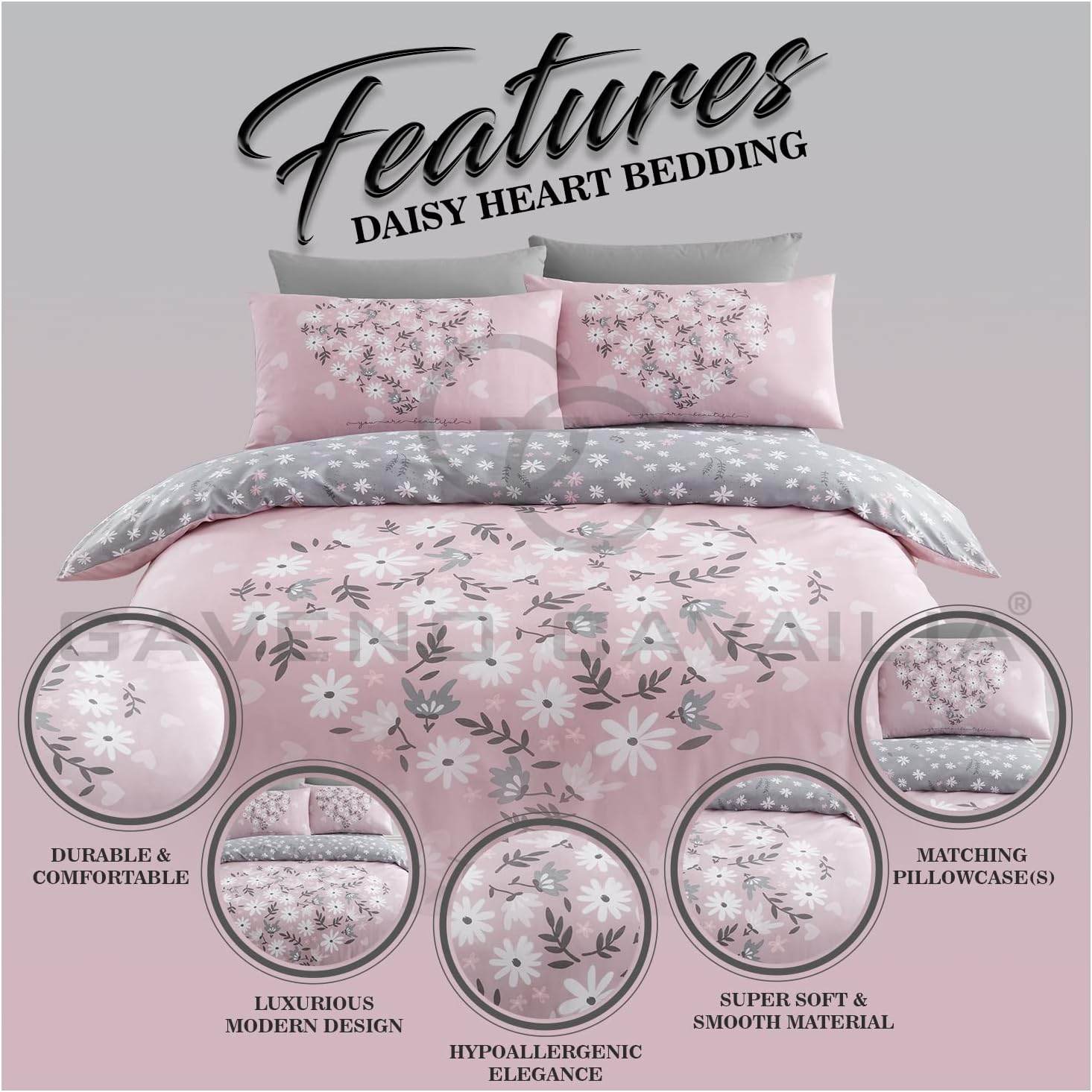 GC GAVENO CAVAILIA Premium Heart Duvet Cover Single Pink, Soft Printed Bedding Sets, Warm & Cosy Quilt Covers, 705864 image number 7