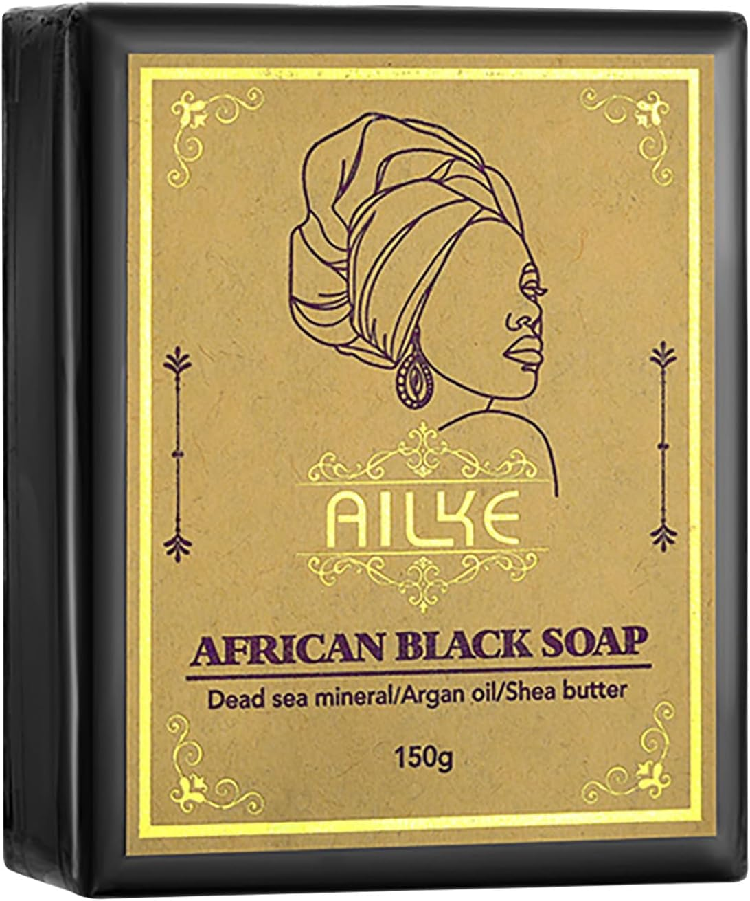 AILKE African Black Soap, Whitening, Intensely Clean Skin, Remove Pimples, Acne, Blackheads, Non-Drying, with Charcoal, Shea Butter, Argan Oil, for Men, Women, 150G (Pack of 3)