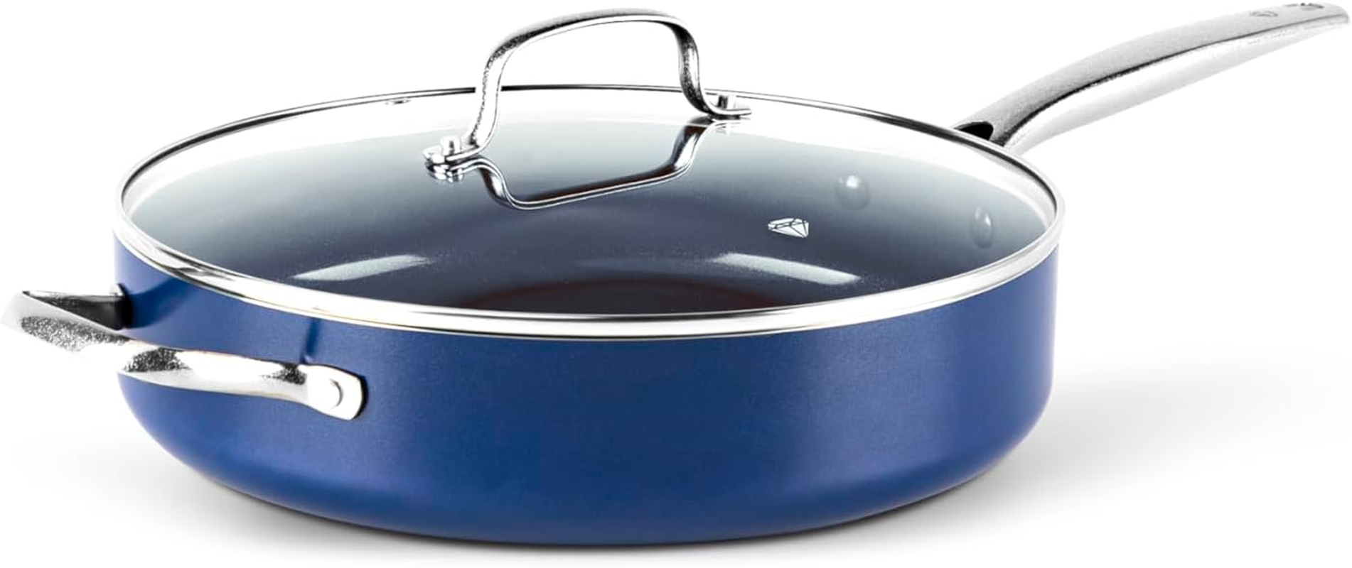 Blue Diamond Cookware Diamond Infused Ceramic Nonstick 28Cm Skillet with Helper Handle and Lid, Pfas-Free, Dishwasher Safe, Oven Safe, Blue image number 3