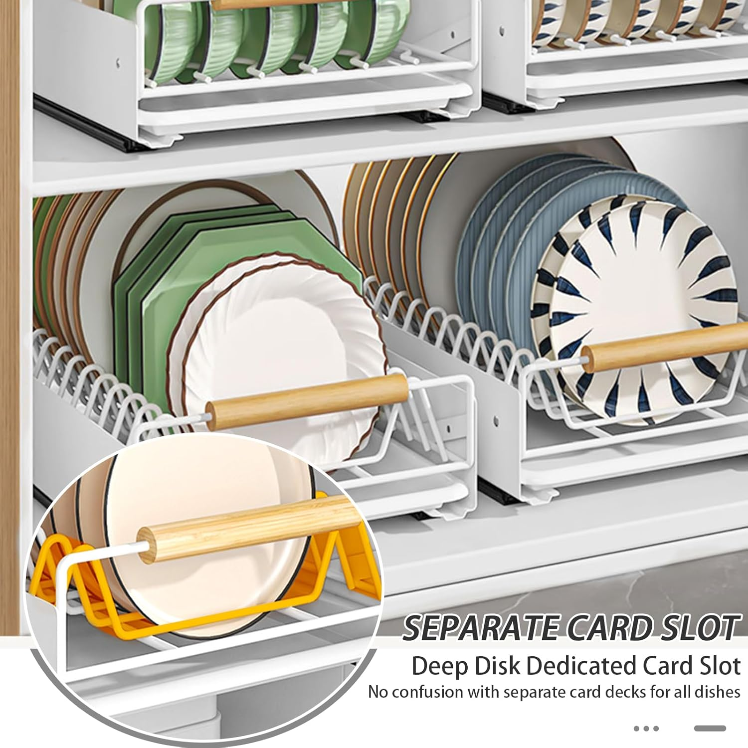 Pull Out Dish Racks Fixed with Adhesive Film, Pull Out Cabinet Organizer, Heavy Duty Slide Out Pantry Drawers for Kitchen Cabinets, Slide Out Drawer Storage Shelves with Handle (Bowl Rack)