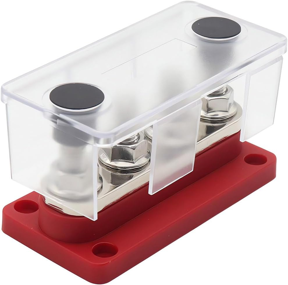 4 Gang 300A M8 Power Distribution Block Bus Bar Terminal Post Stud 12V Red Tin-Plated Copper Corrosion Protection Anti-Galling Durable and Compatible Enhance Your RV Experience image number 6