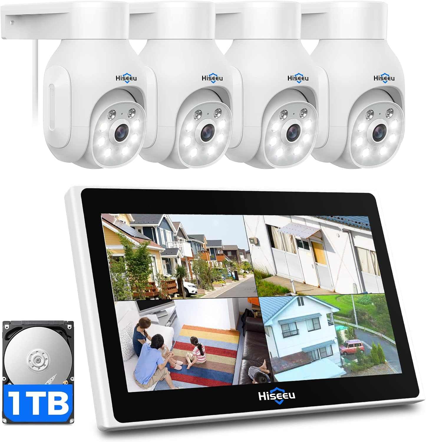 Hiseeu Wireless Security Camera System, 4PCS 5MP Outdoor Camera with 10In LCD 1T HDD， 2-Way Audio Pan & Tilt Color Night Vision, Motion Alert, IP66 Waterproof, Auto Tracking, 2.4G Wifi, No Monthly Fee image number 5