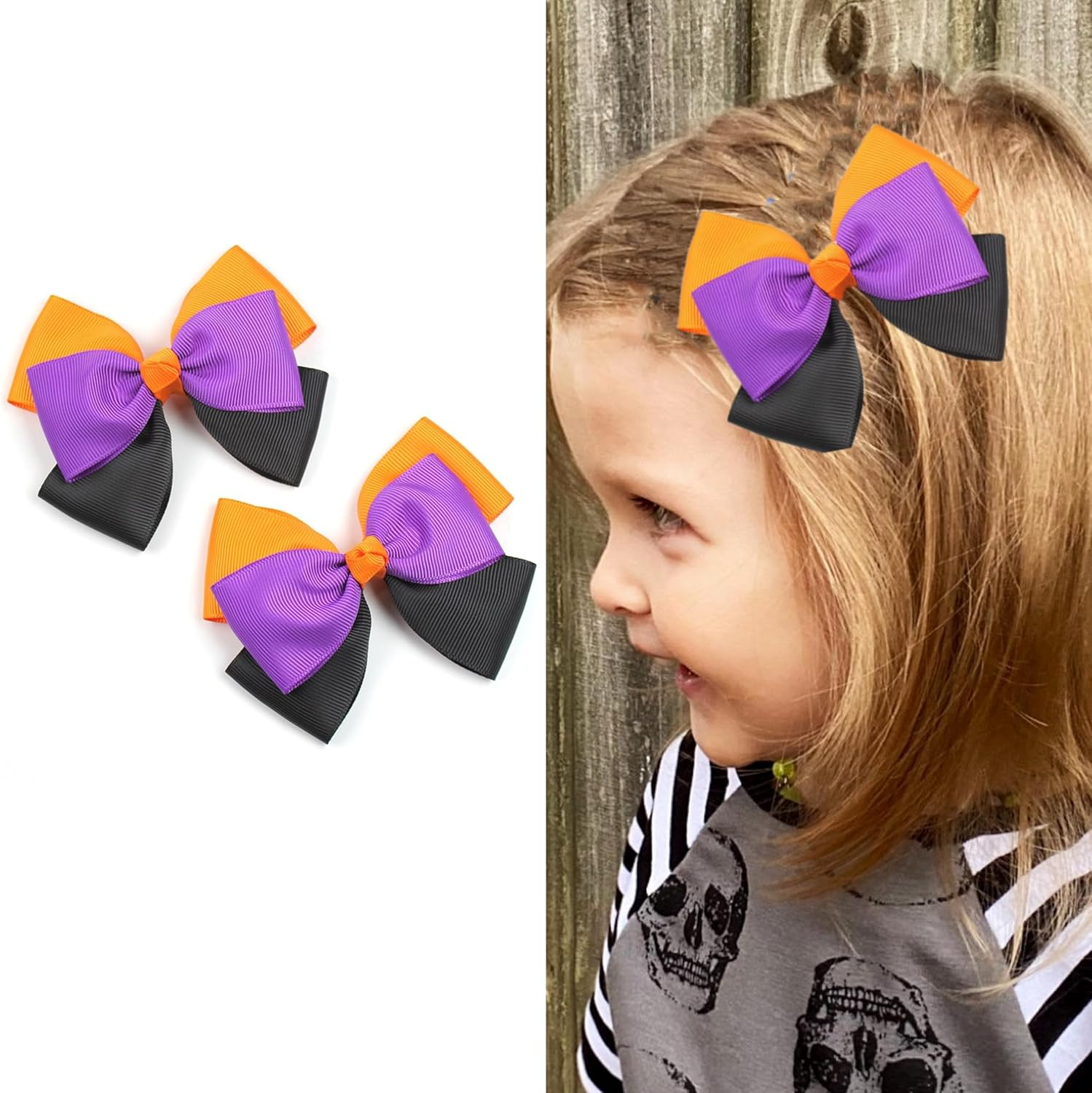 Happy Fall Ribbon Hair Bow Clips 3.5" for Girls, Cute Handmade Alligator Barrettes Hairpins Kids Thanksgiving Day Party Dress Outfit Decoration Accessories Gift（White，Yellow，Brown)