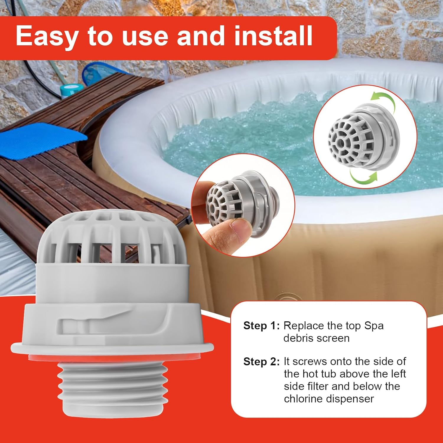 Top Debris Screen Replacement for Saluspa, Chemical Chlorine Dispenser for Pool Hot Tub Spa Hot Tub Debris Screen Hot Tub Parts Replacement with Seal Inflatable Hot Tub Replacement Parts image number 3