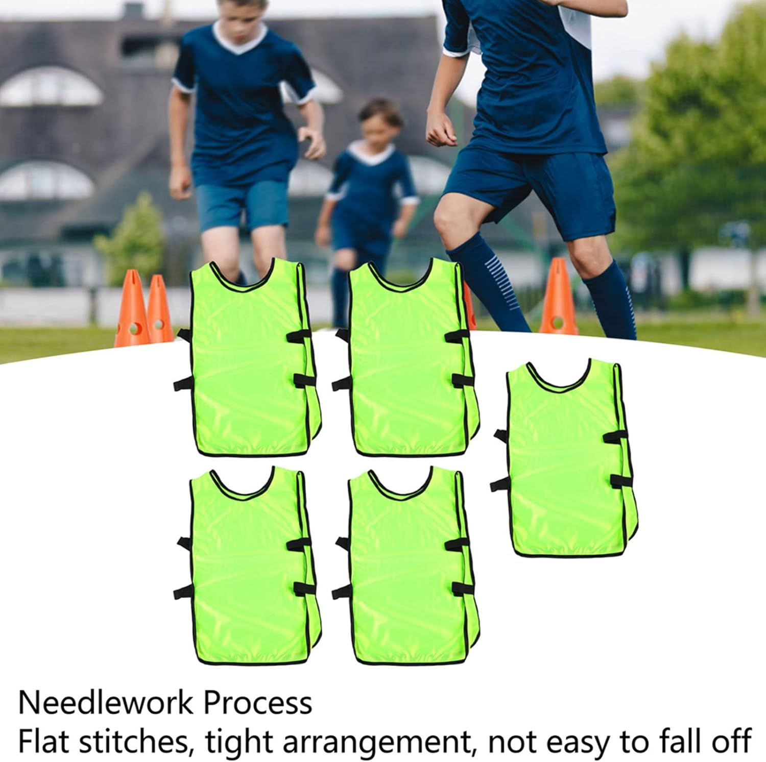 Kids Training Tank Top, 5 Pieces Breathable Sports Practice Bibs for Outdoor Activities (Fluorescent Green) image number 2