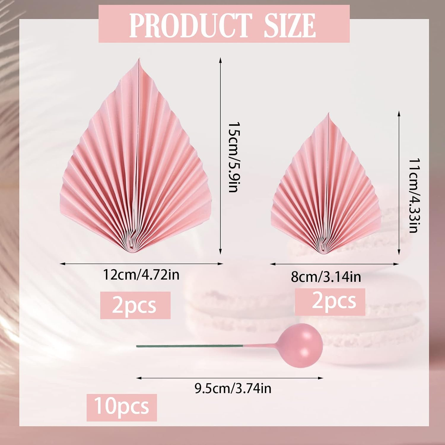 14 Pcs Pink Paper Cake Decorations Include 4 Pink Leaf Cake Topper DIY and 10 round Ball Cake Insert Decoration Birthday Cake Ornament image number 4