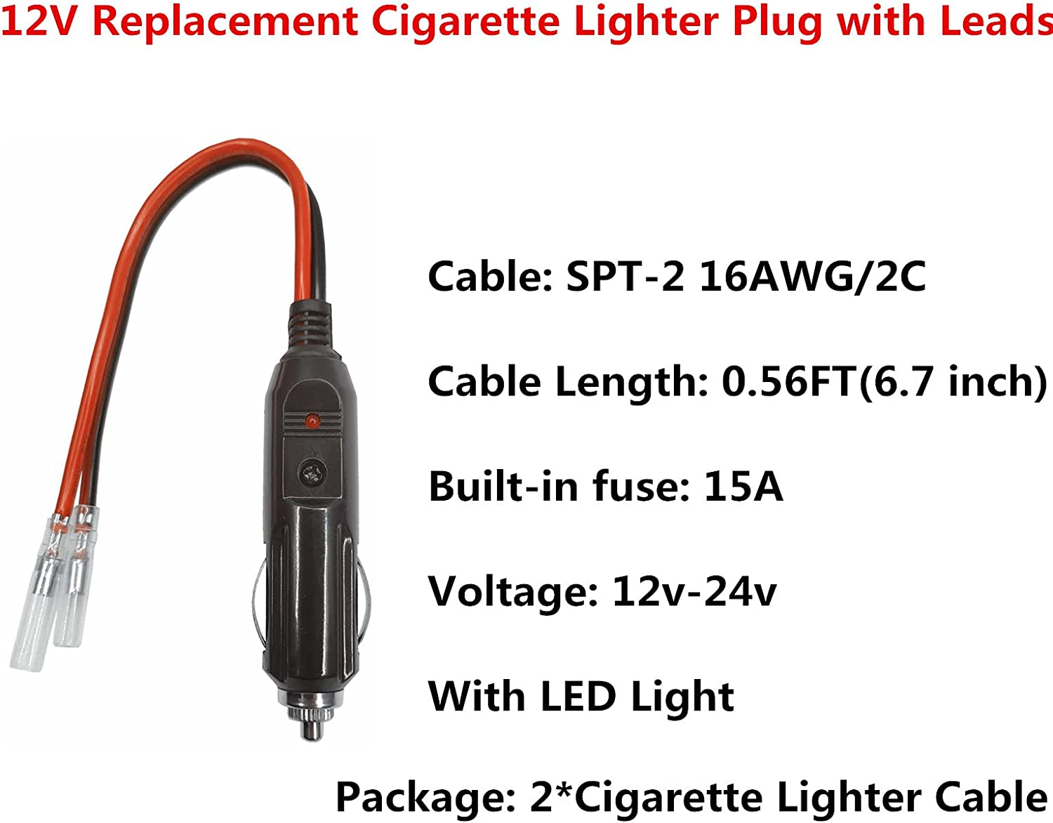 Car 12V Cigarette Lighter Male Plug with Leads (2)