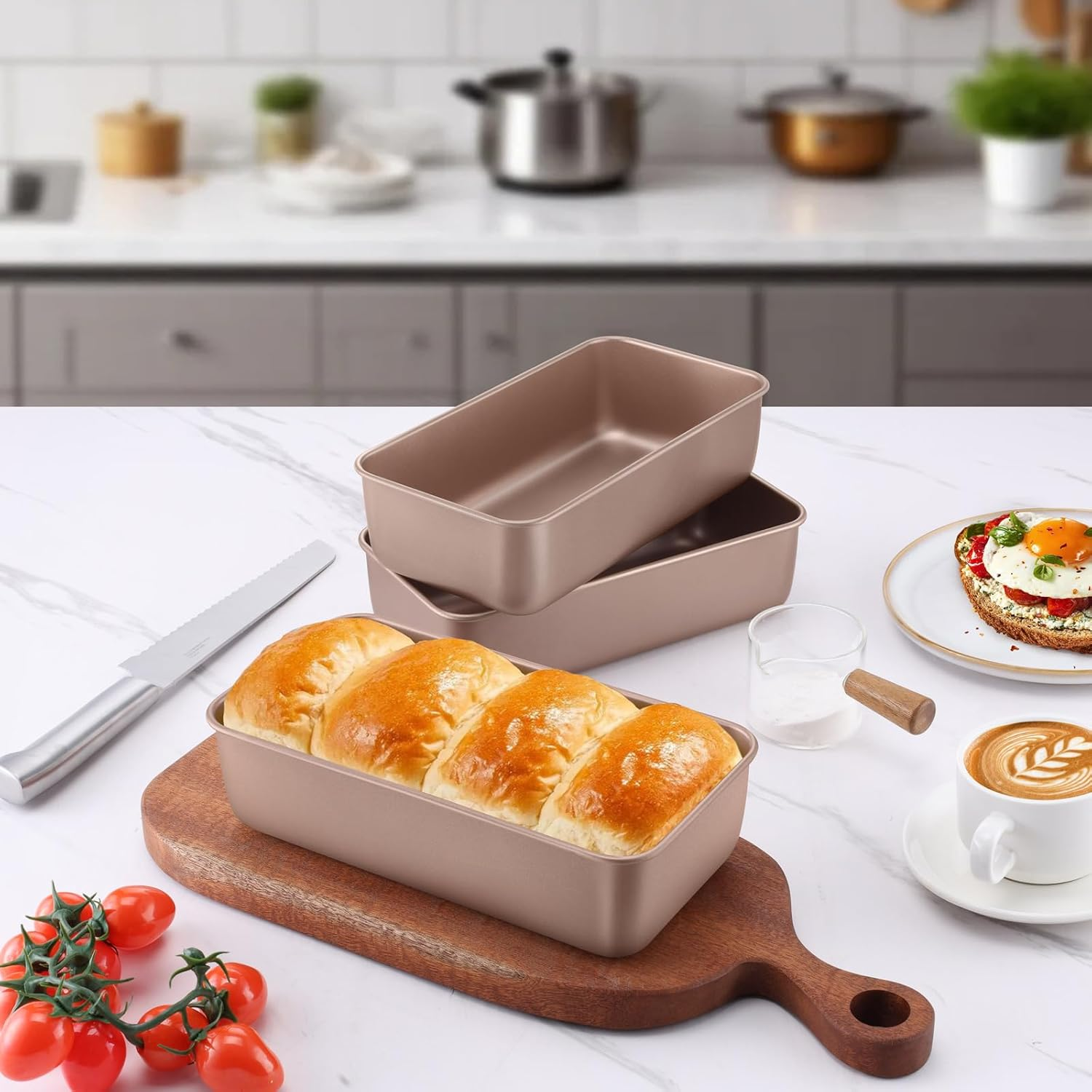 LIANYU 4 Pack Loaf Pans for Baking Bread 9X5In, Stainless Steel Meatloaf Baking Loaf Tins, Heavy Duty Metal Bakeware for Bread Cake Brownies, Non Stick & Easy Release, Rose Gold - 8, Black image number 7