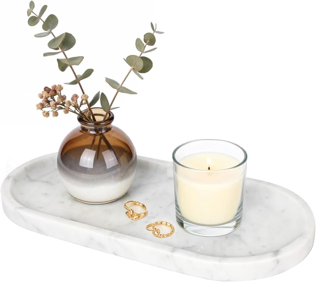 Aturalux Natural Marble Tray for Vanity (12" L X 6" W), Marble Tray with 4 Non-Slip Silicone Gaskets, Decorative Tray for Perfume, Jewelry, Kitchen & Dresser Decor