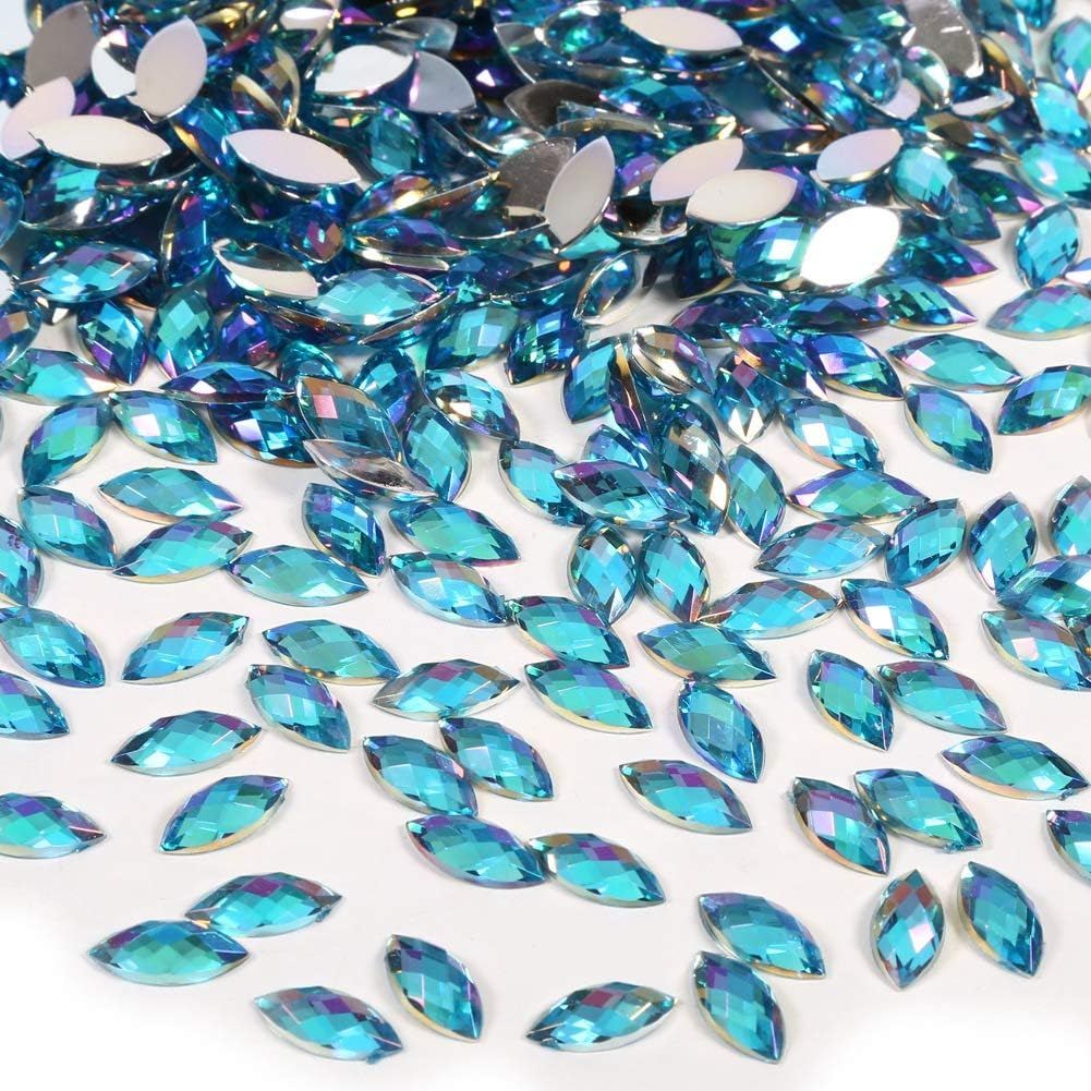 500Pcs 7 15Mm Crystal Acrylic Flat Back Marquise Decorative Clothes Mobile Phones for Cups Glass Bottle Cups DIY Crafts and Other Flat Back Rhinestone Crafts in Bulk (Dark Blue) image number 2