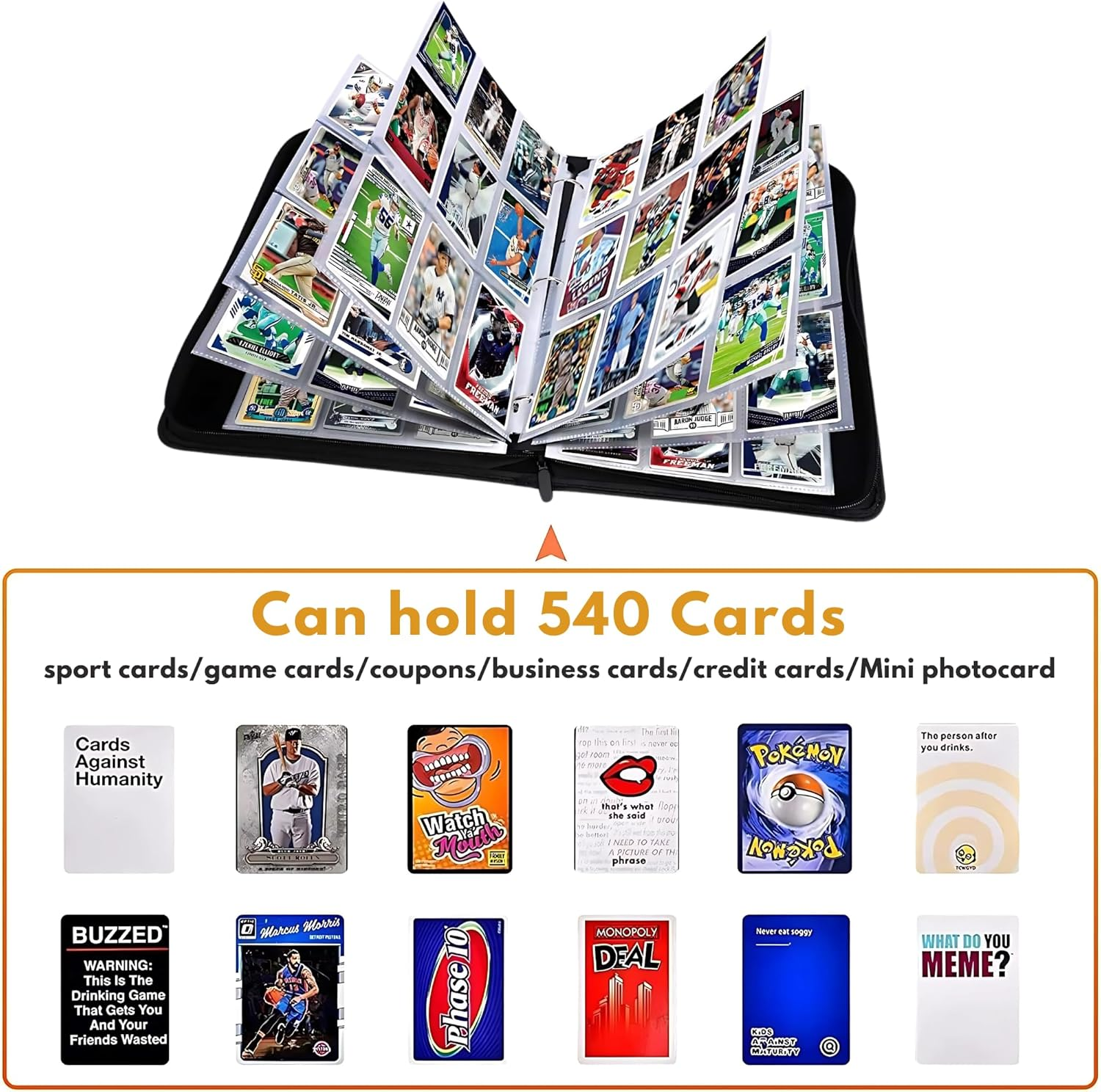 Trading Card Binder 9 Pocket Holds 540 Cards, 30 Double Side Loading Binder Sleeves, Premium Binder with Exo-Tec Material Folder/Album for Sport Card like Pokemon, TCG, MTG & Collectible Games image number 3