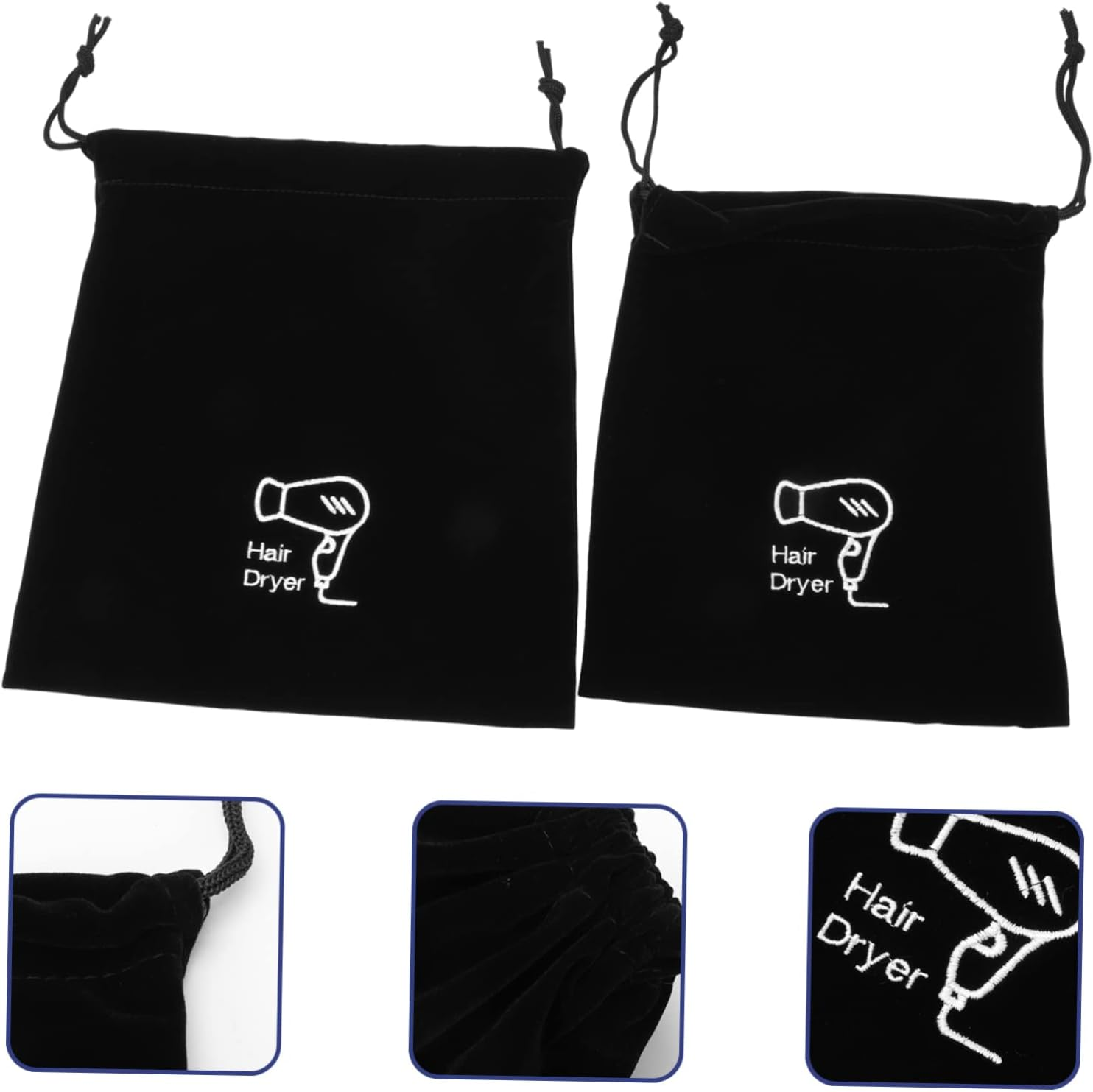 Outanaya 2Pcs Hair Dryer Storage Bag Black Drawstring Pouch Multifunctional Organizer for Travel Home Hotel Use Dustproof Velvet image number 4