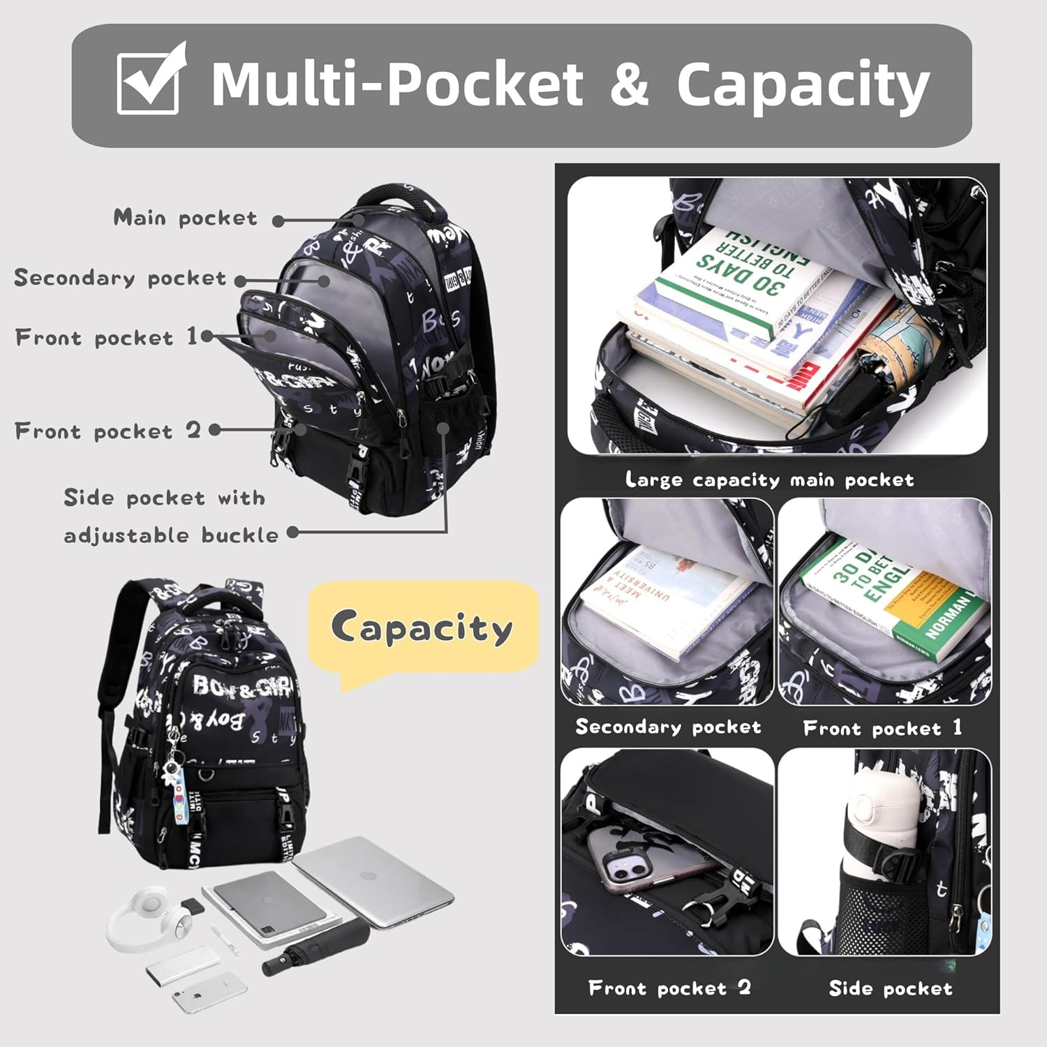 Camo or Football Print Boys School Bags Backpack Travel Backpack Daypacks image number 6