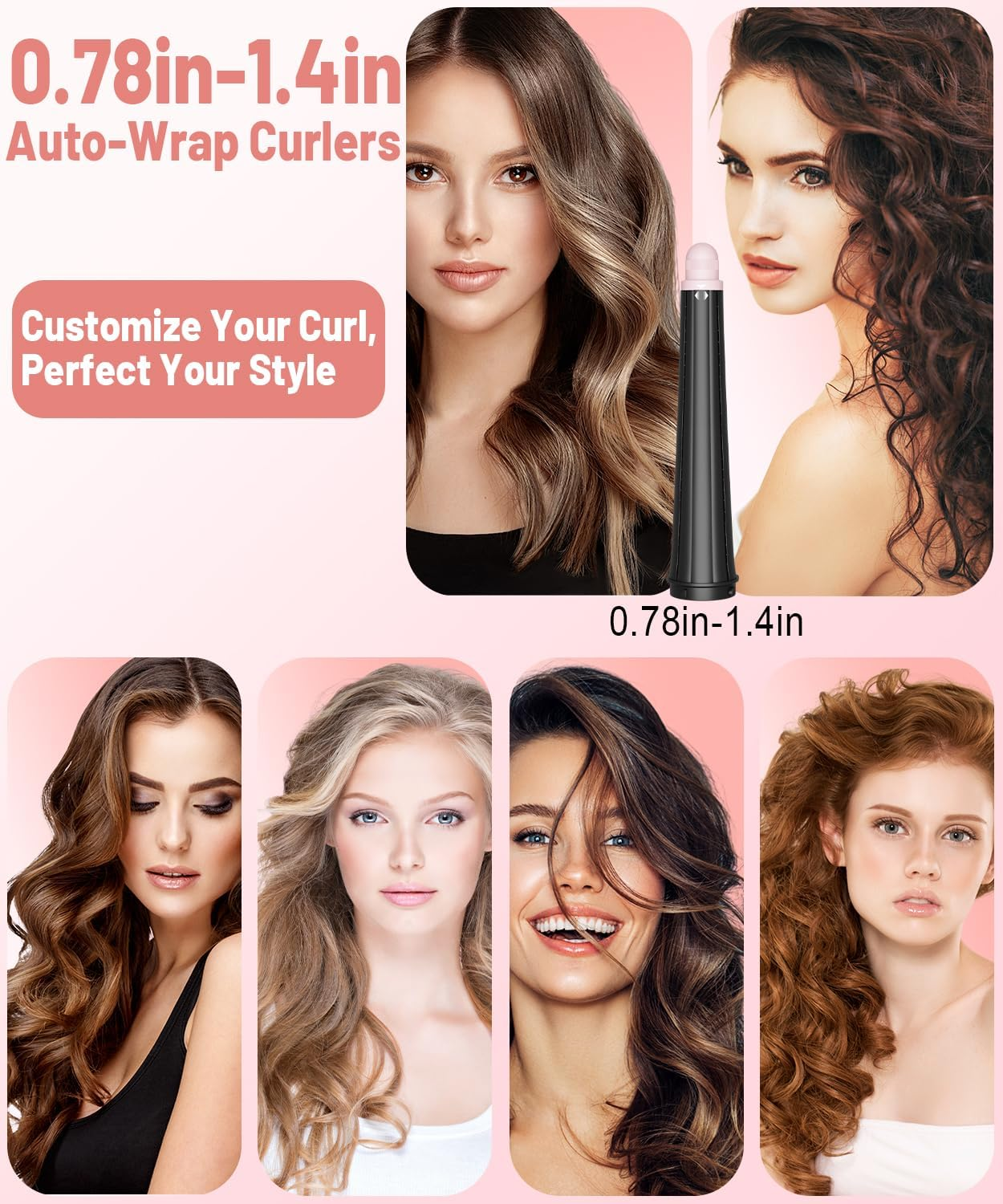 0.78In-1.4In Conical Long Barrels Attachment for Dyson Airwrap HS01 HS05 HS08 Accessories, 20MM-36MM Auto-Wrap Curling Iron Curlers for Professional Barrels Curl and Wave Curl Hair, Pink image number 1